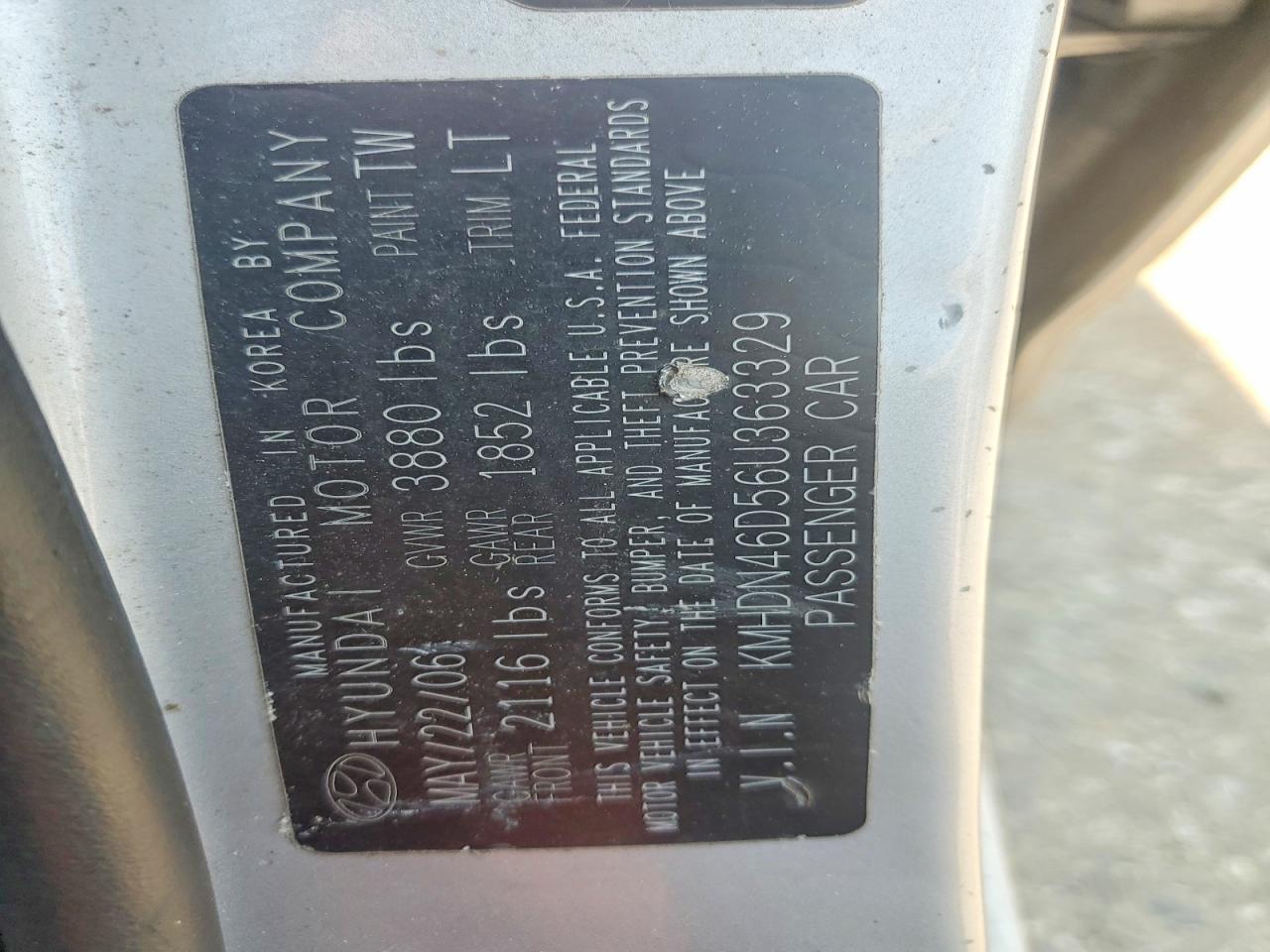2006 Hyundai Elantra Gls Silver vin: KMHDN46D56U363329