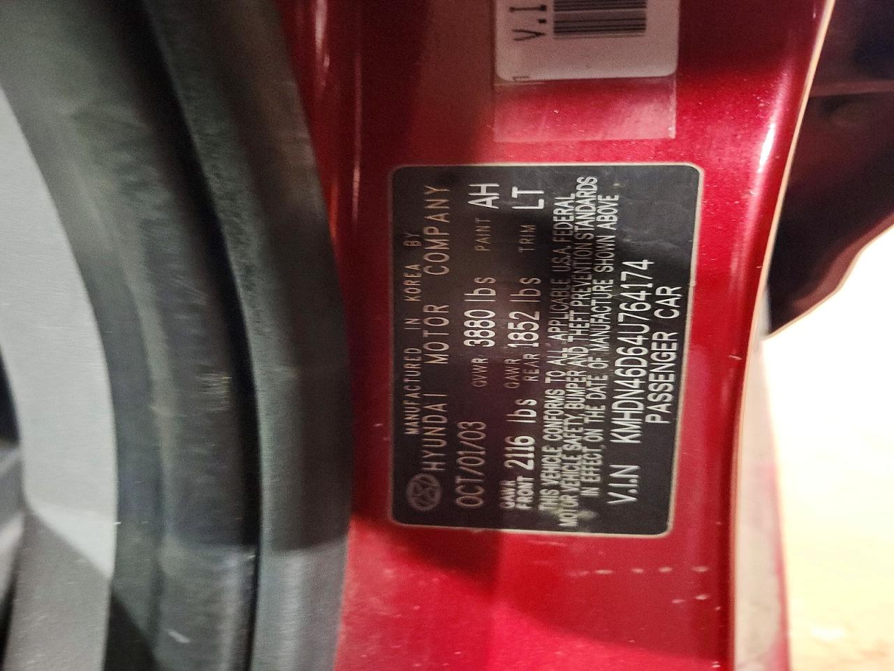 2004 Hyundai Elantra Gls Red vin: KMHDN46D64U764174