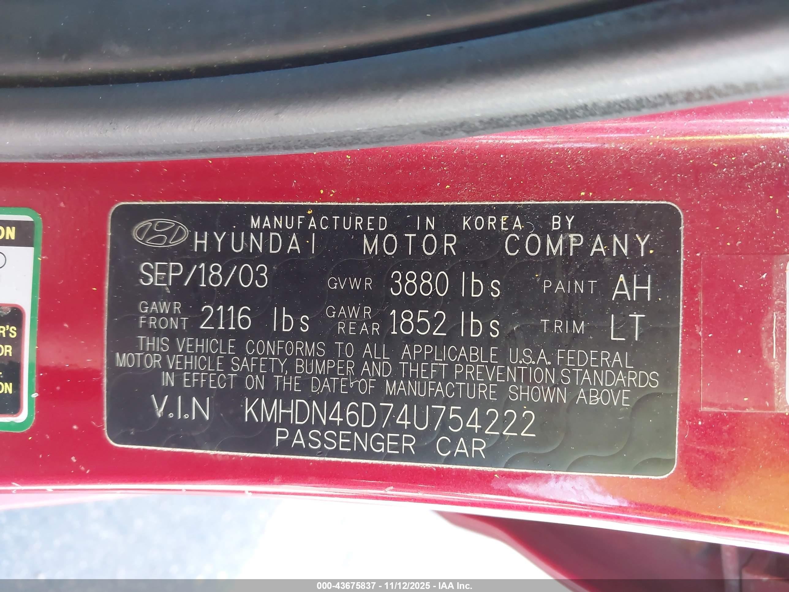 2004 Hyundai Elantra Gls/gt Red vin: KMHDN46D74U754222