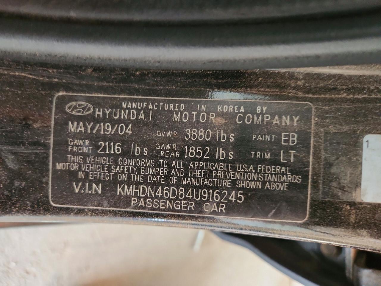 2004 Hyundai Elantra Gls Black vin: KMHDN46D84U916245
