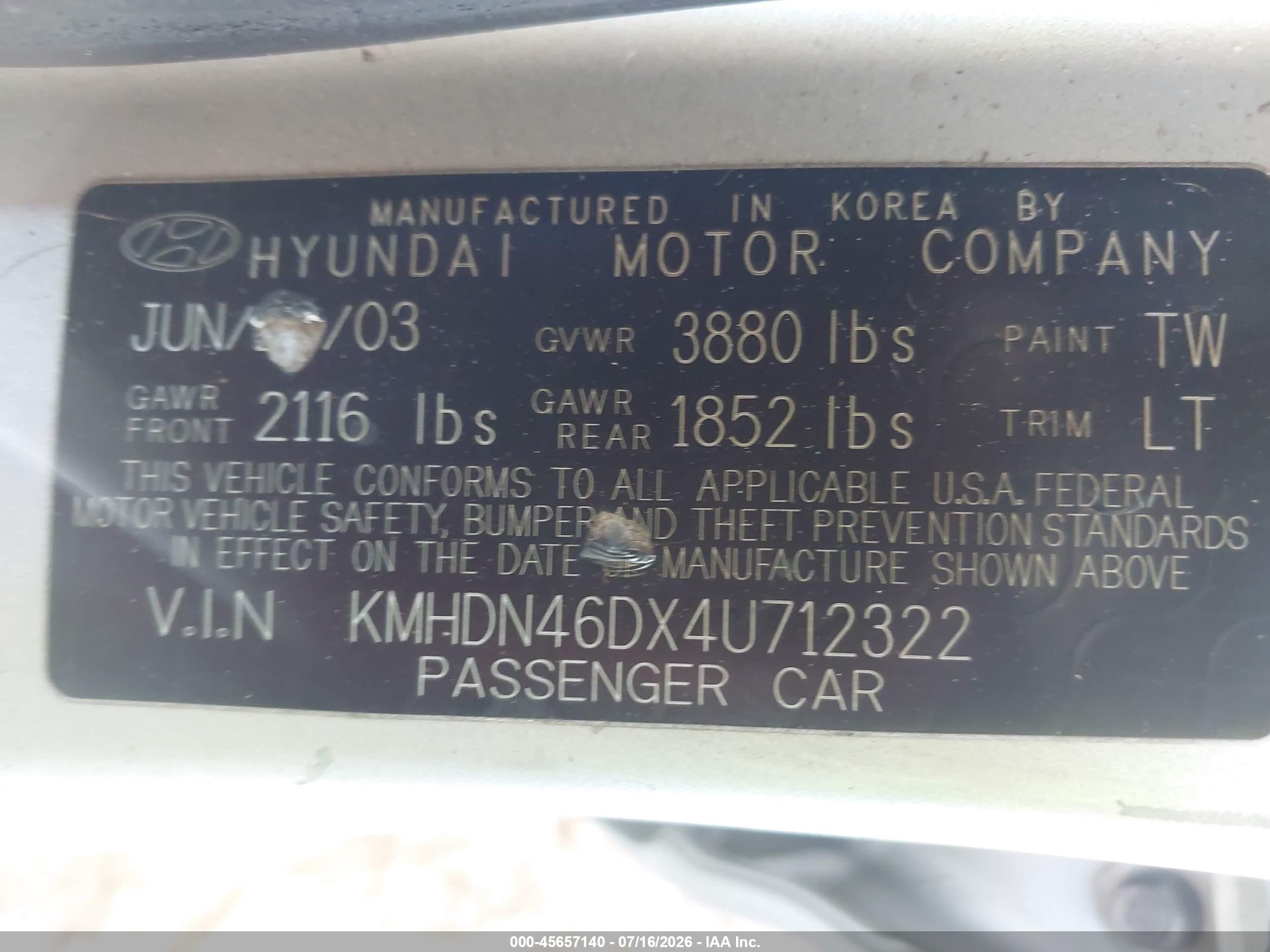 2004 Hyundai Elantra Gls/gt Gray vin: KMHDN46DX4U712322