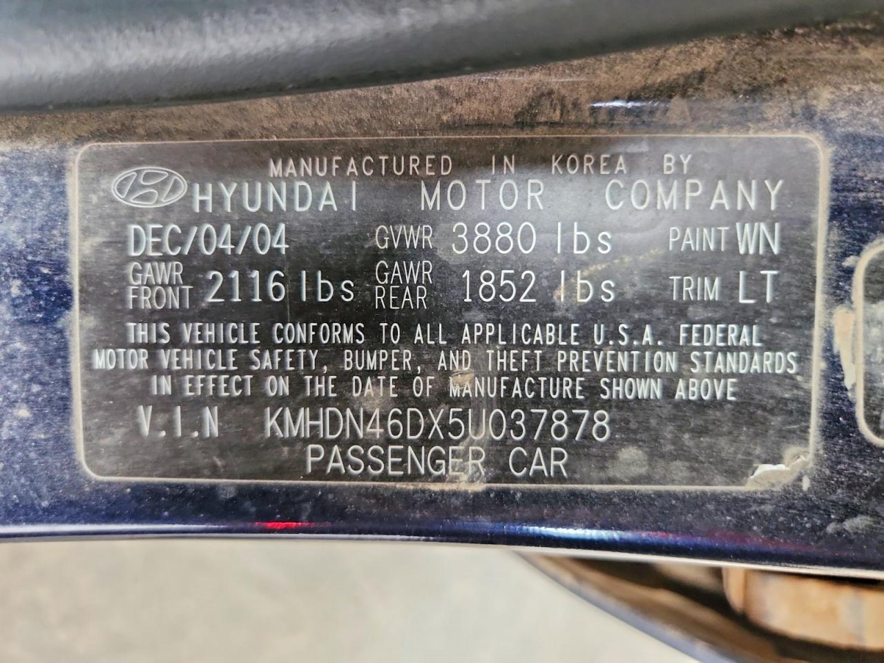 2005 Hyundai Elantra Gls Blue vin: KMHDN46DX5U037878