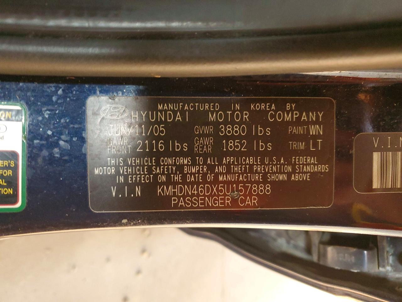 2005 Hyundai Elantra Gls Blue vin: KMHDN46DX5U157888