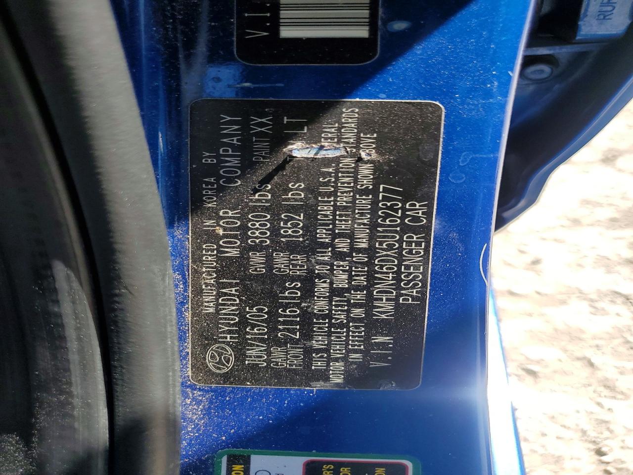 2005 Hyundai Elantra Gls Blue vin: KMHDN46DX5U162377