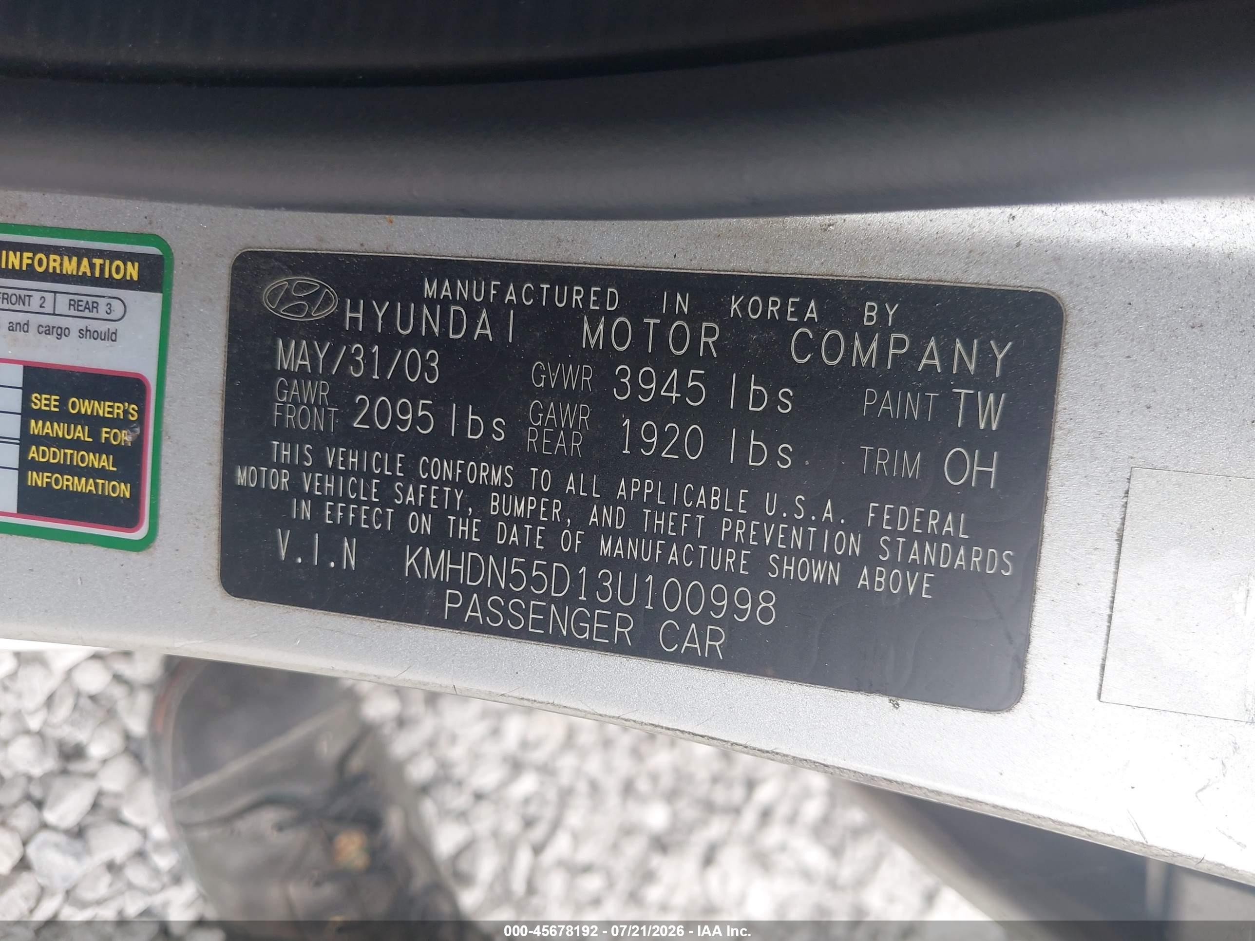 2003 Hyundai Elantra Gt Silver vin: KMHDN55D13U100998