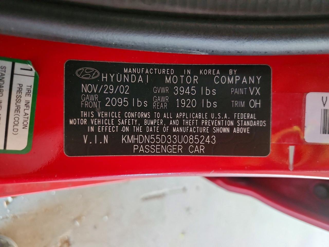 2003 Hyundai Elantra Gt Red vin: KMHDN55D33U085243