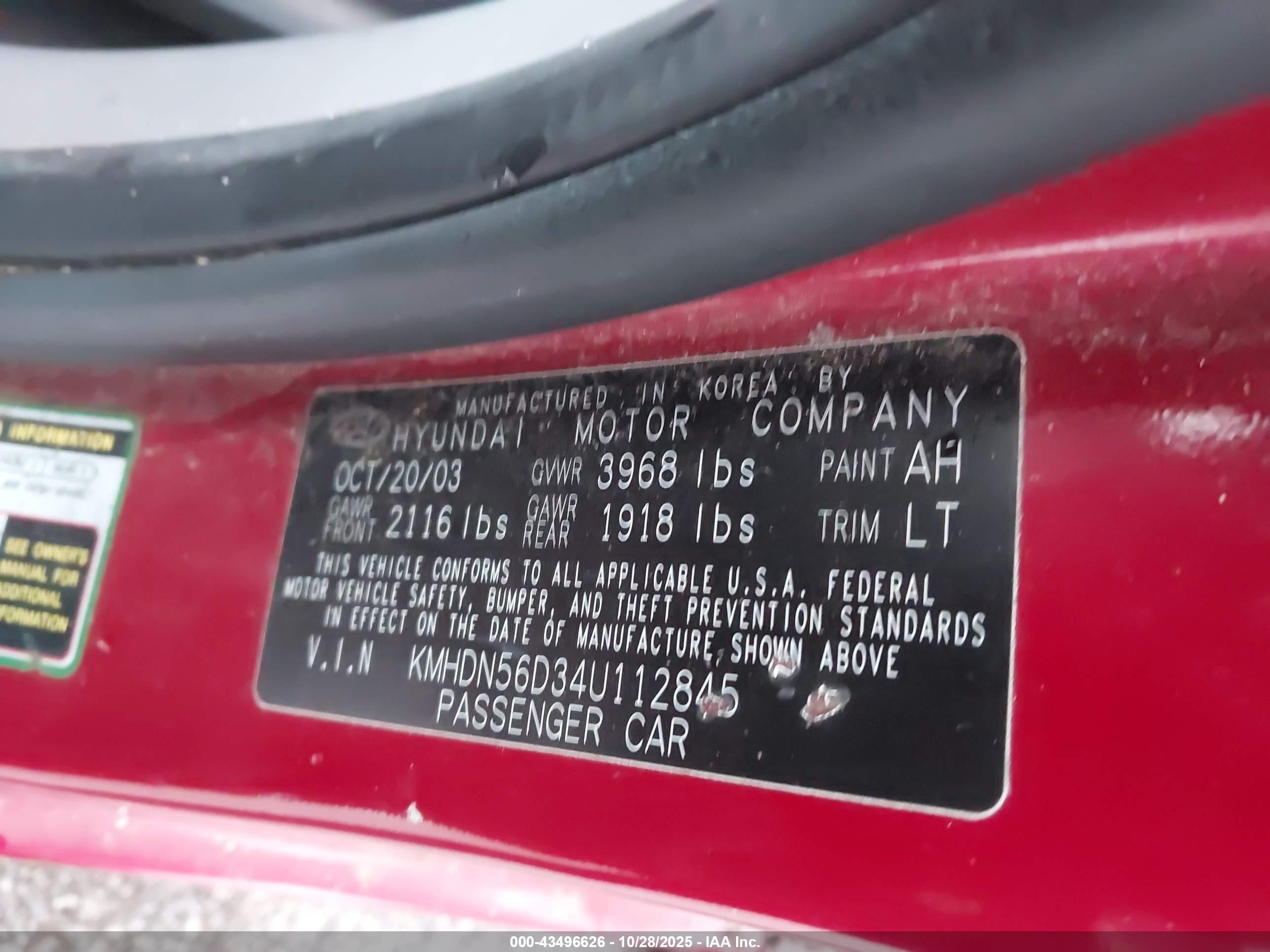 2004 Hyundai Elantra Gt Red vin: KMHDN56D34U112845
