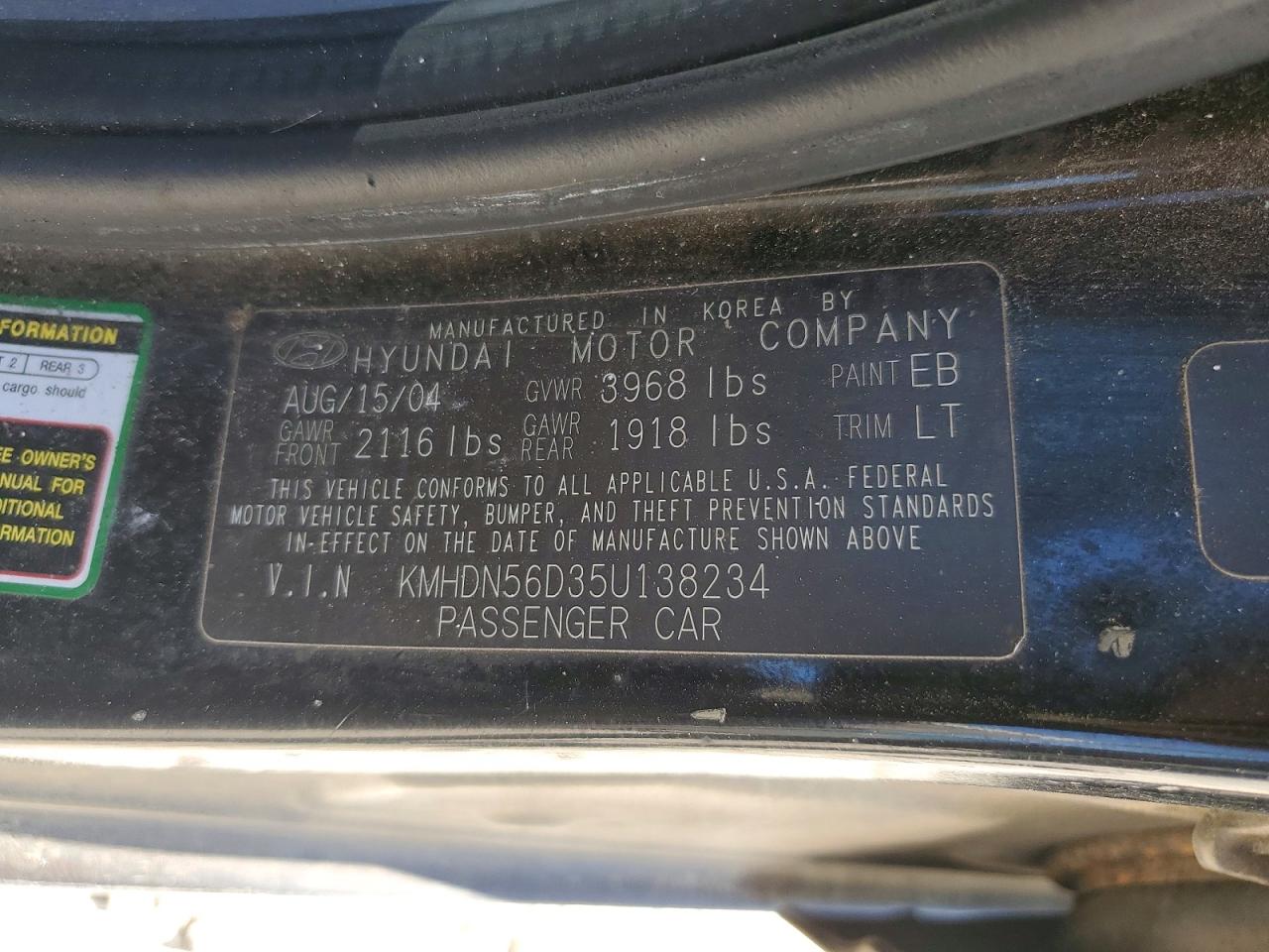 2005 Hyundai Elantra Gls Gray vin: KMHDN56D35U138234