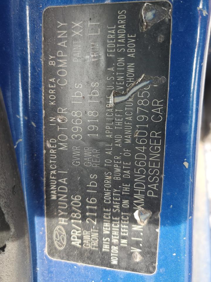 2006 Hyundai Elantra Gls Blue vin: KMHDN56D46U197858