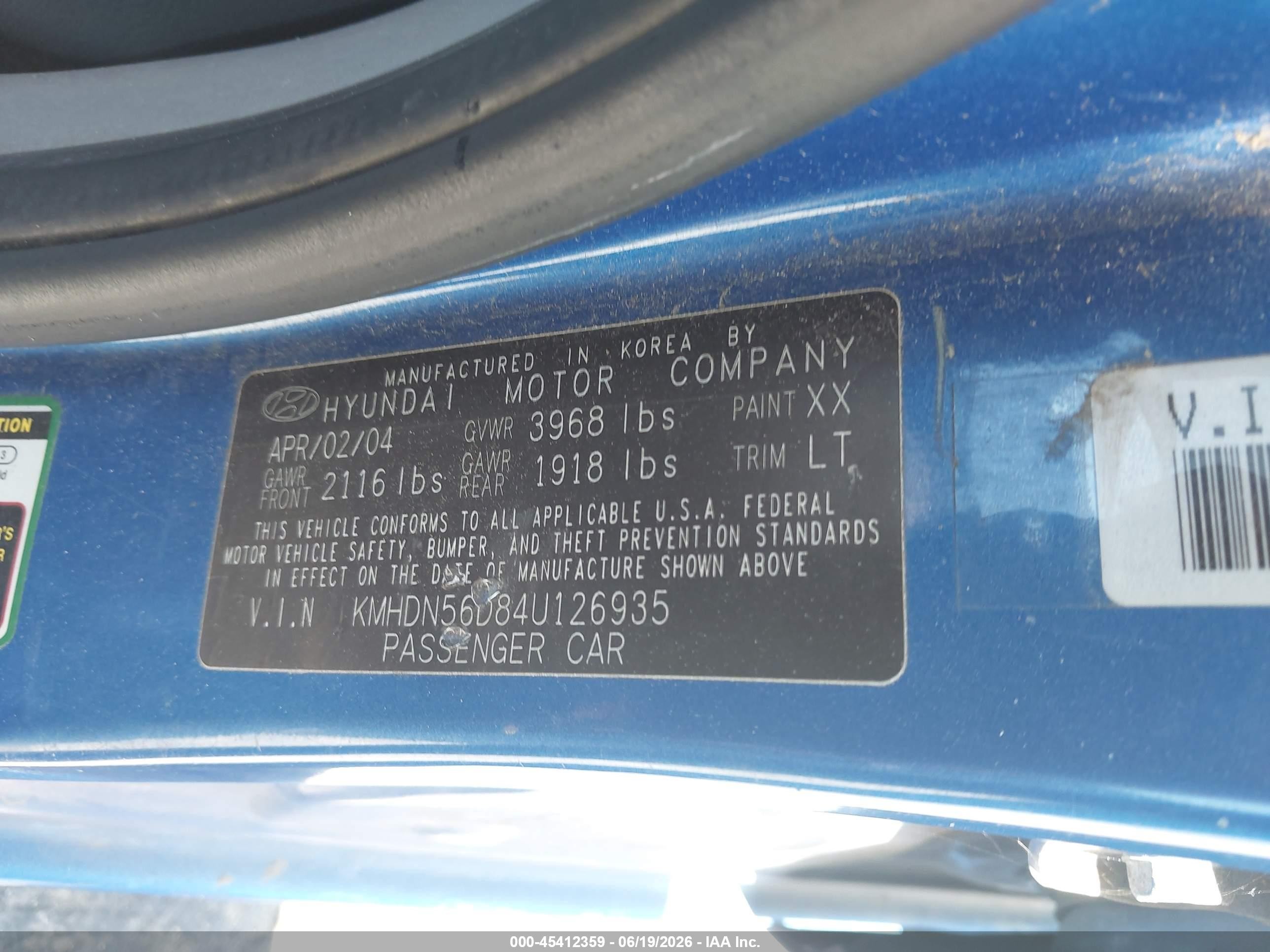 2004 Hyundai Elantra Gt Синий vin: KMHDN56D84U126935