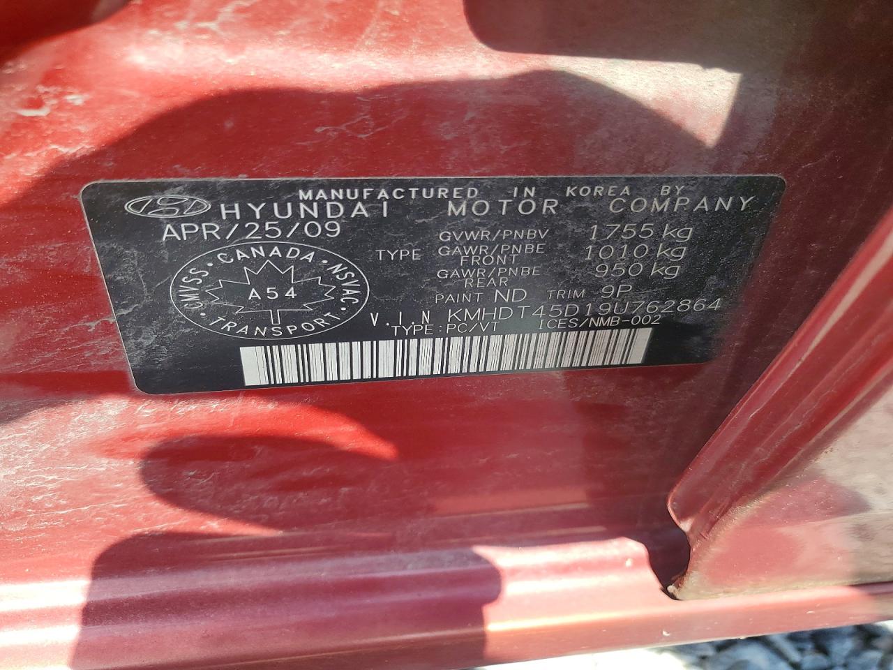 2009 Hyundai Elantra Gl Red vin: KMHDT45D19U762864