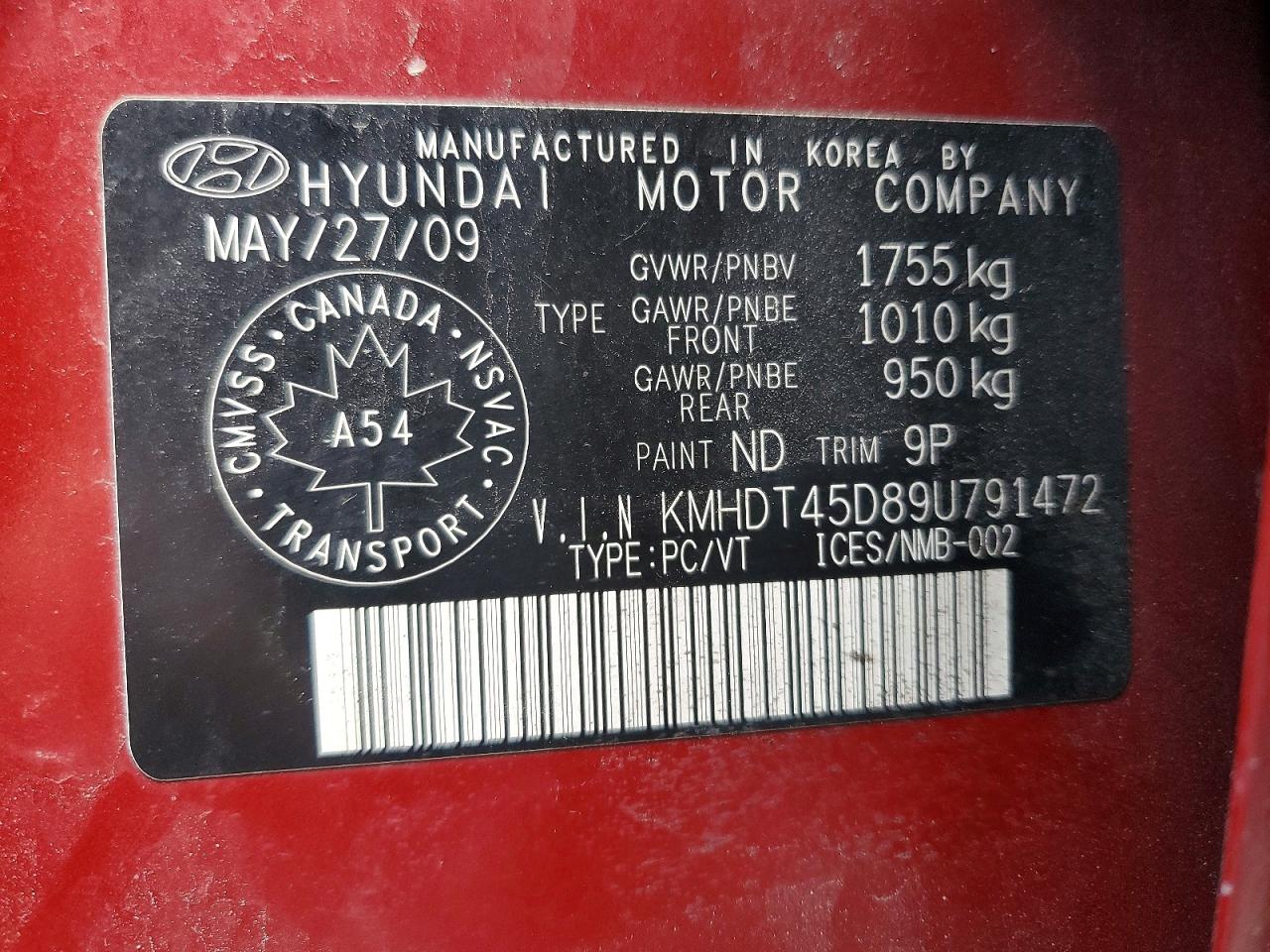 2009 Hyundai Elantra Gl Burgundy vin: KMHDT45D89U791472