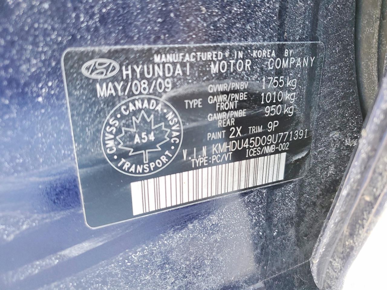 2009 Hyundai Elantra Gl 4dr Blue vin: KMHDU45D09U771391