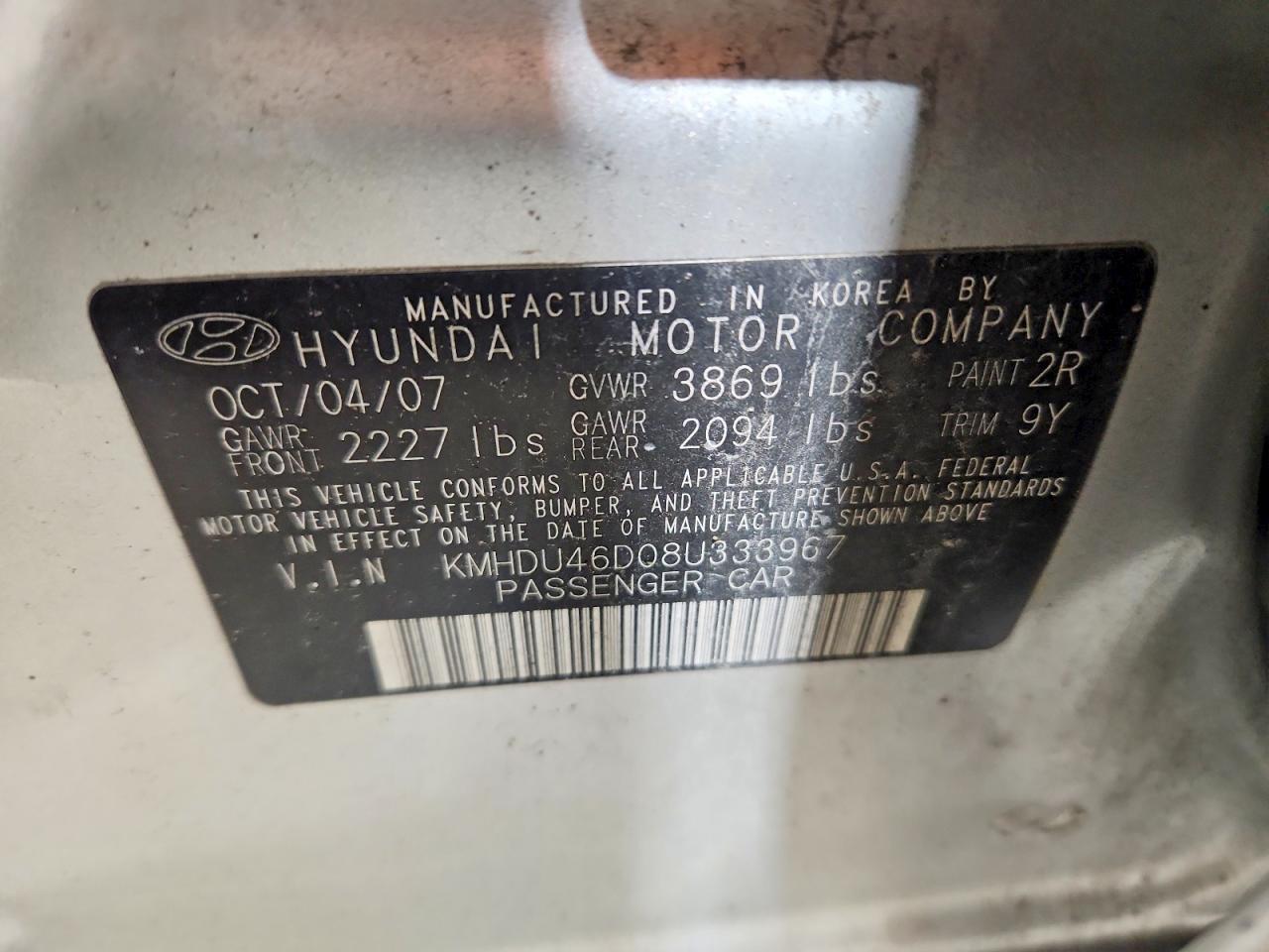 2008 Hyundai Elantra Gls Silver vin: KMHDU46D08U333967