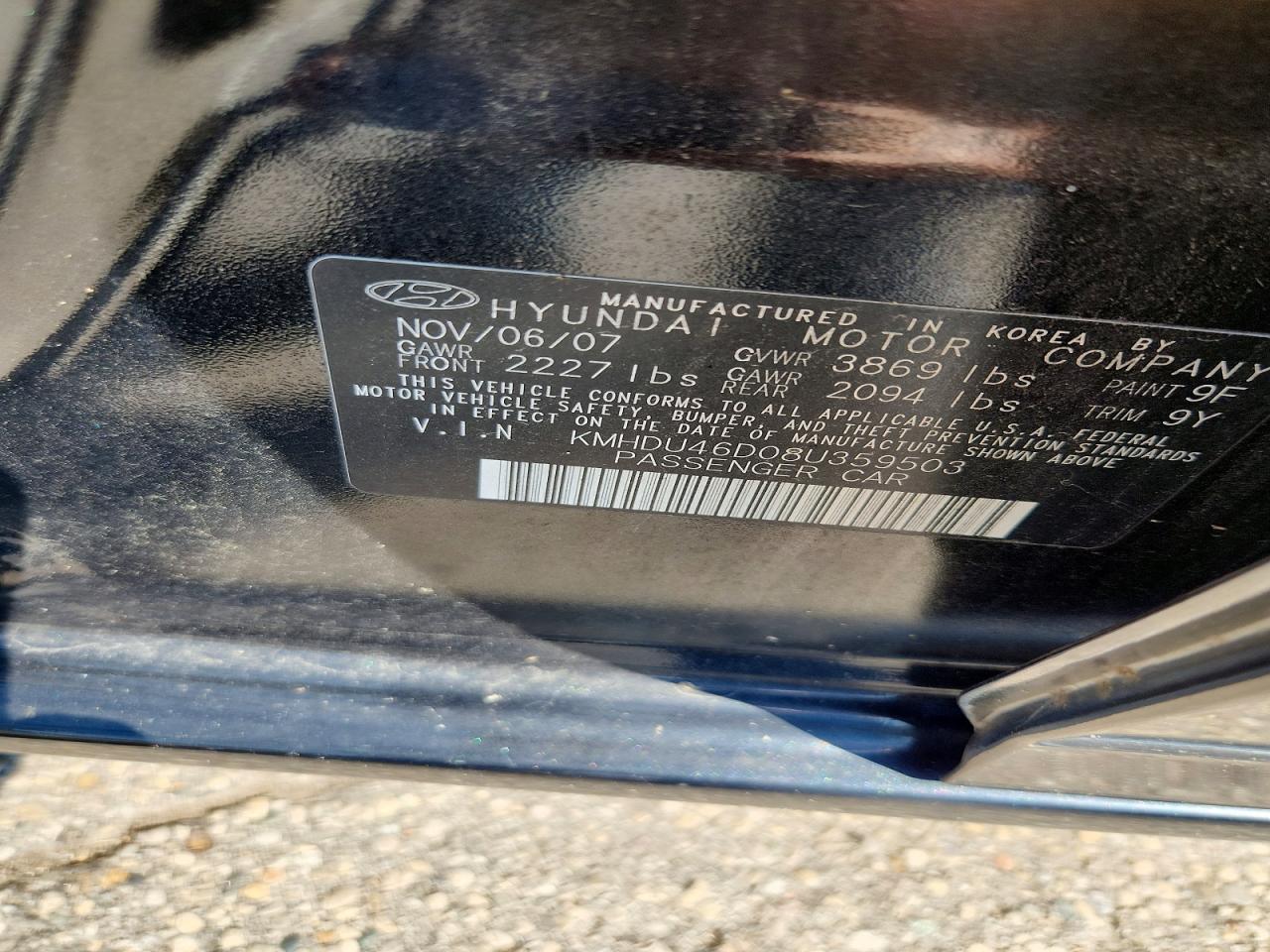 2008 Hyundai Elantra Gls Black vin: KMHDU46D08U359503