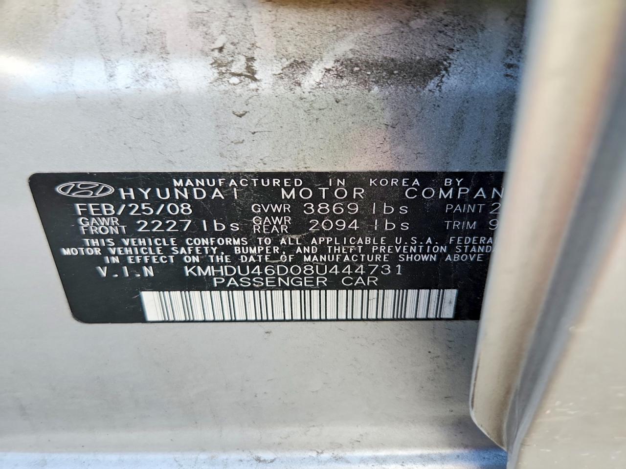 2008 Hyundai Elantra Gls Silver vin: KMHDU46D08U444731