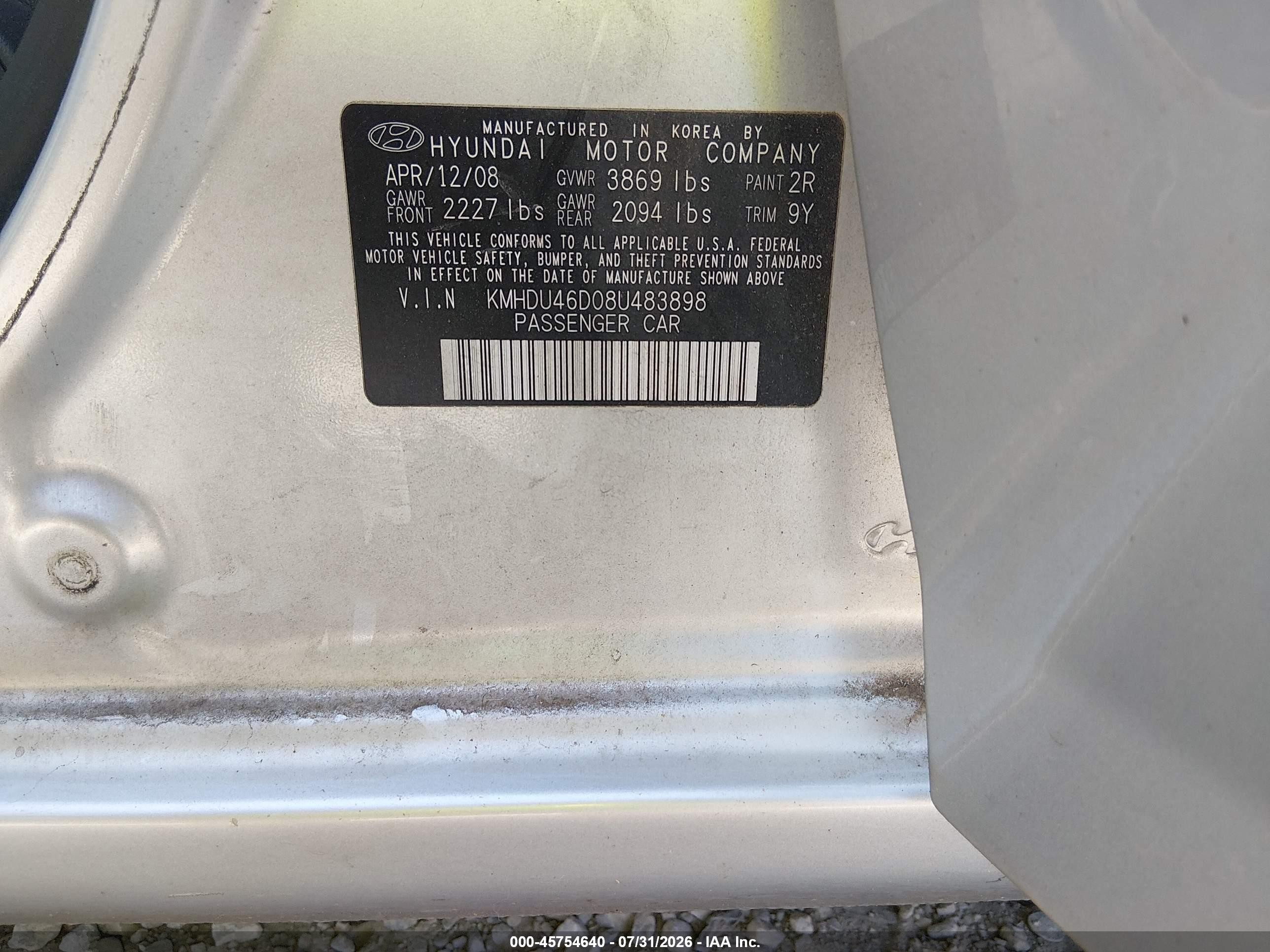 2008 Hyundai Elantra Gls/se Silver vin: KMHDU46D08U483898