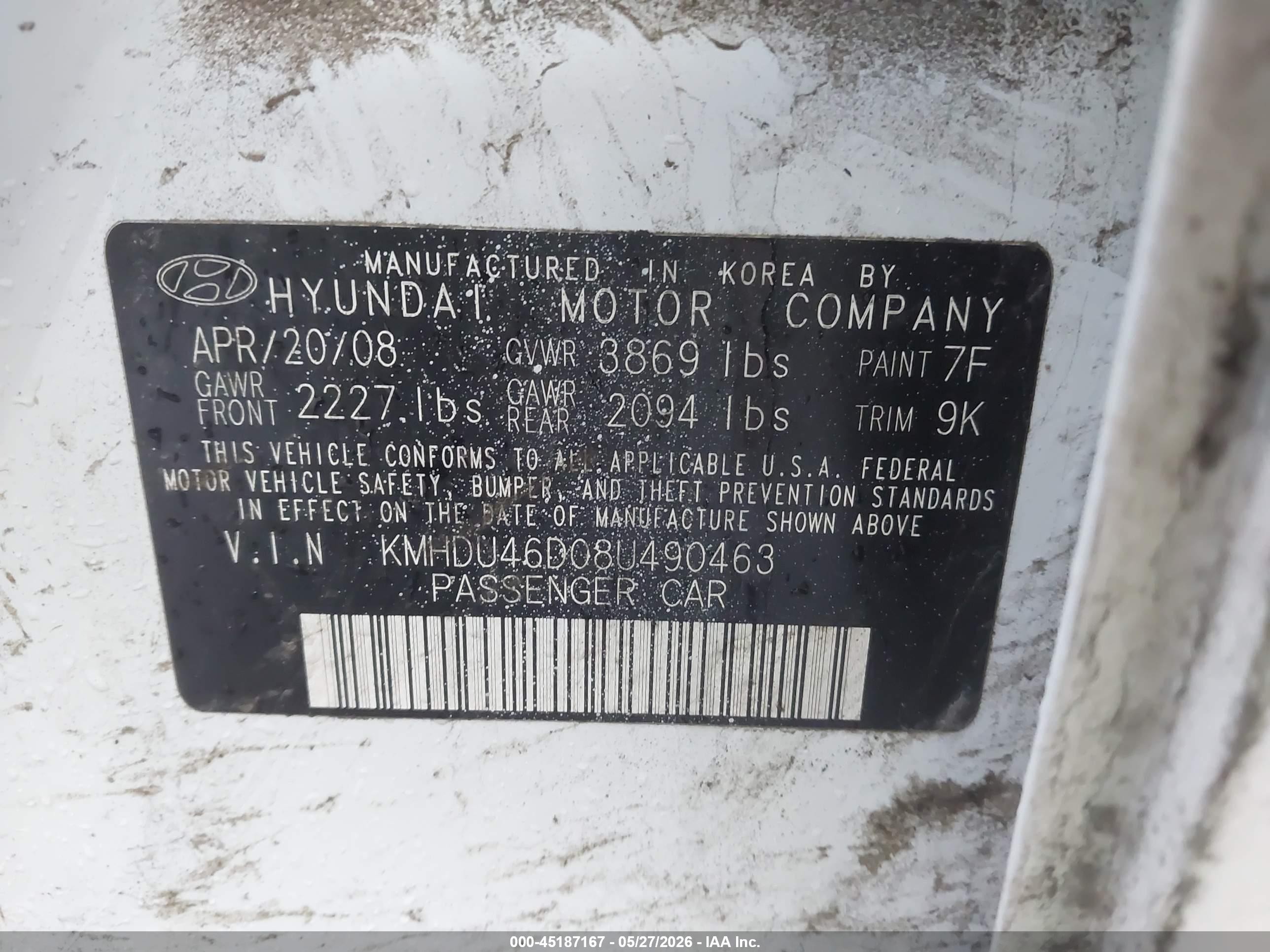2008 Hyundai Elantra Gls/se White vin: KMHDU46D08U490463