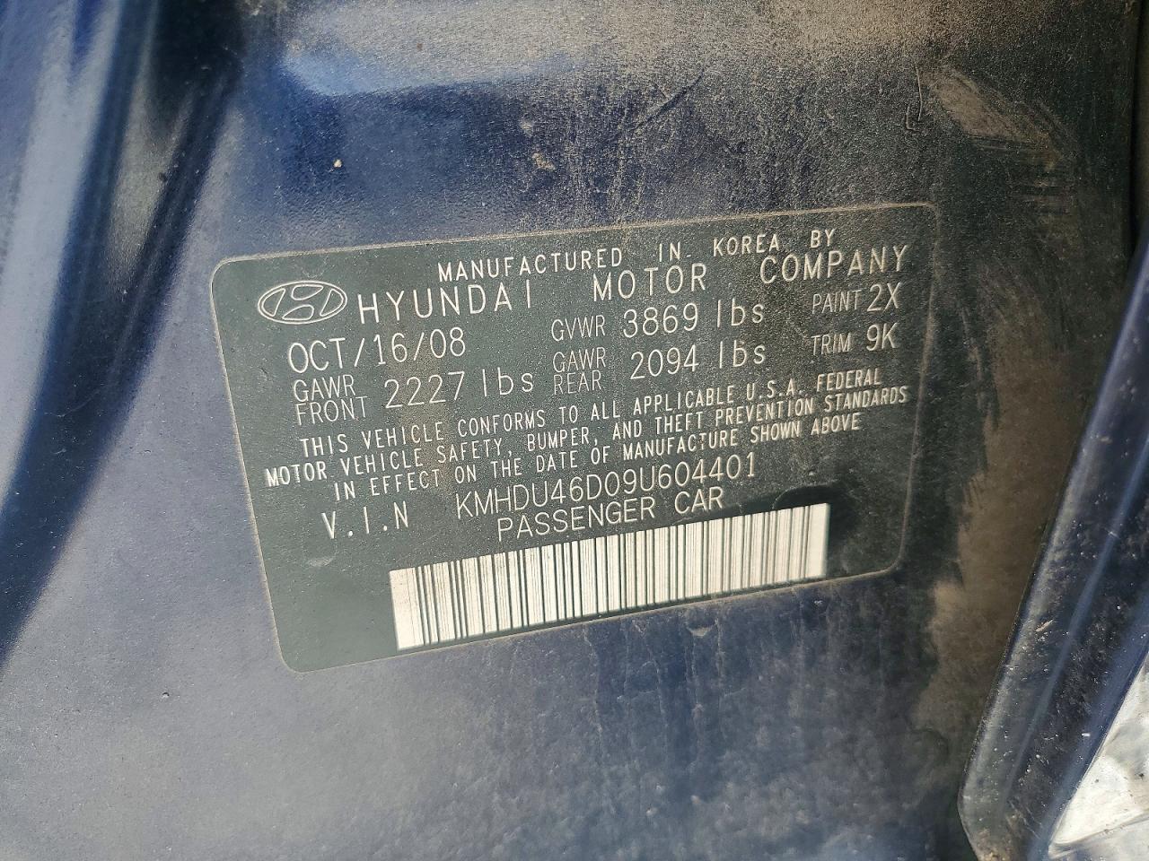2009 Hyundai Elantra Gls Blue vin: KMHDU46D09U604401