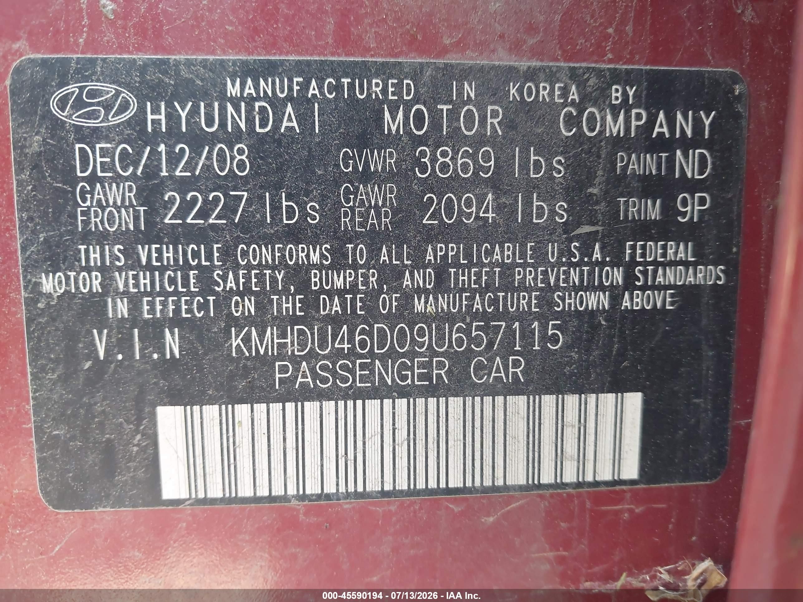2009 Hyundai Elantra Se Красный vin: KMHDU46D09U657115