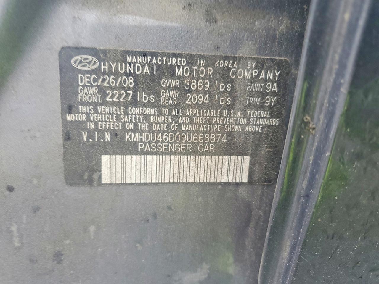 2009 Hyundai Elantra Gls Gray vin: KMHDU46D09U668874