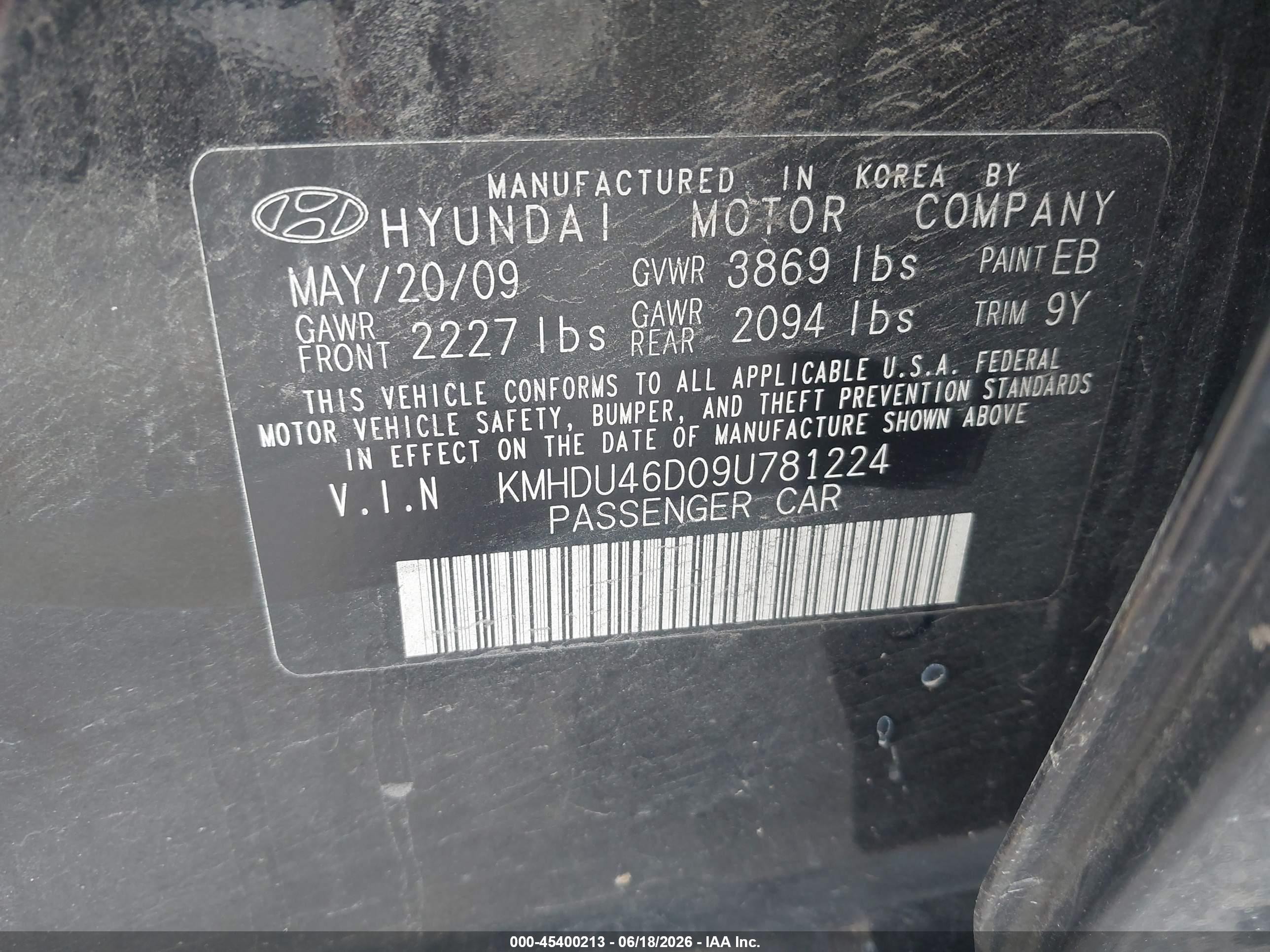 2009 Hyundai Elantra Gls Black vin: KMHDU46D09U781224