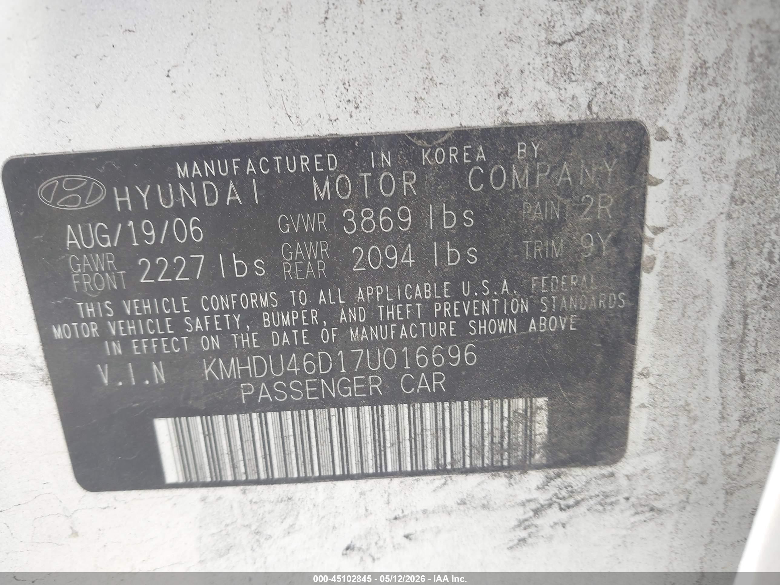 2007 Hyundai Elantra Gls/limited/se Silver vin: KMHDU46D17U016696