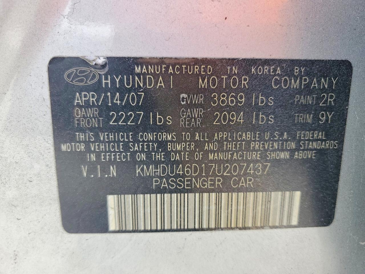 2007 Hyundai Elantra Gls Silver vin: KMHDU46D17U207437