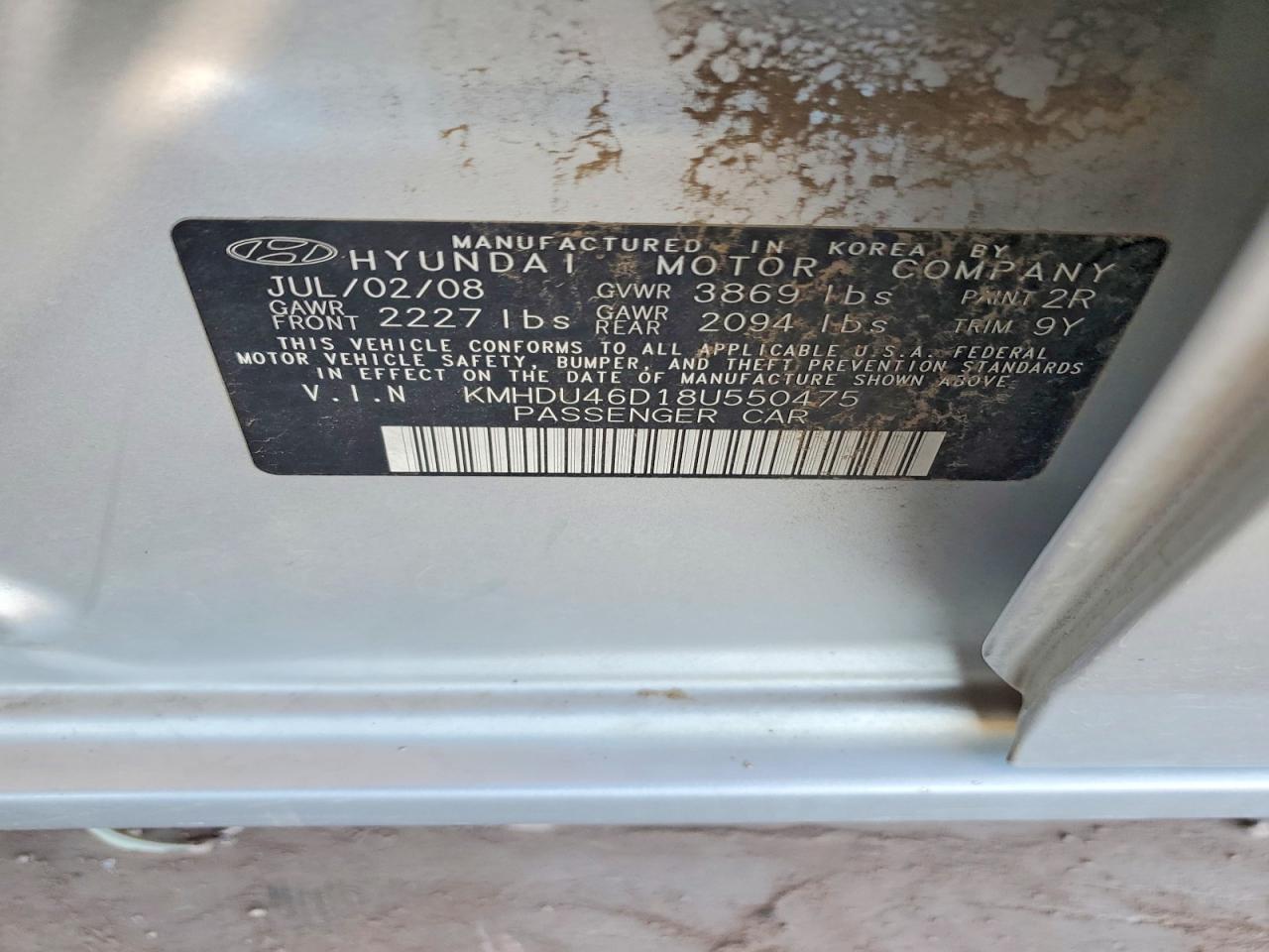 2008 Hyundai Elantra Gls Silver vin: KMHDU46D18U550475