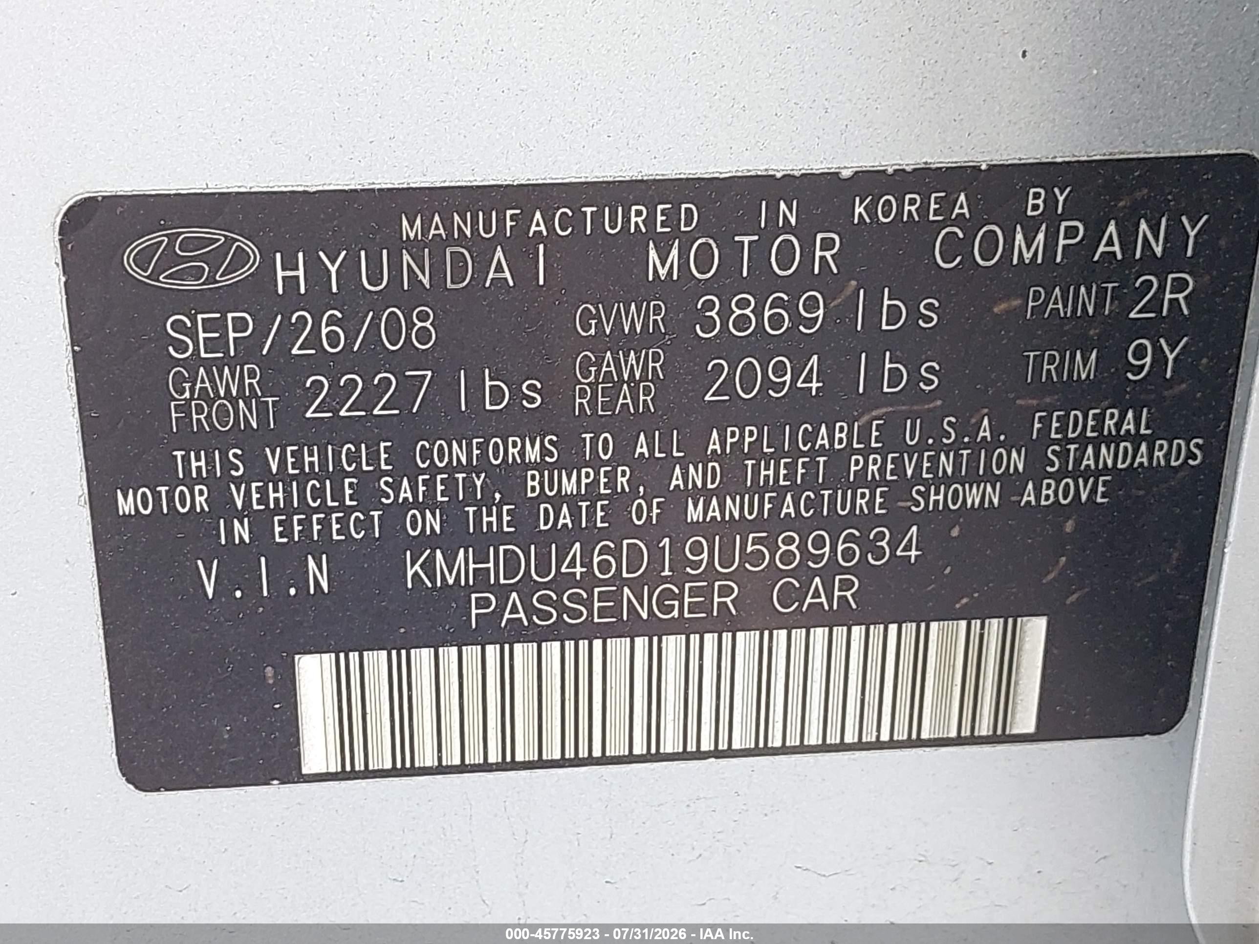 2009 Hyundai Elantra Gls Silver vin: KMHDU46D19U589634