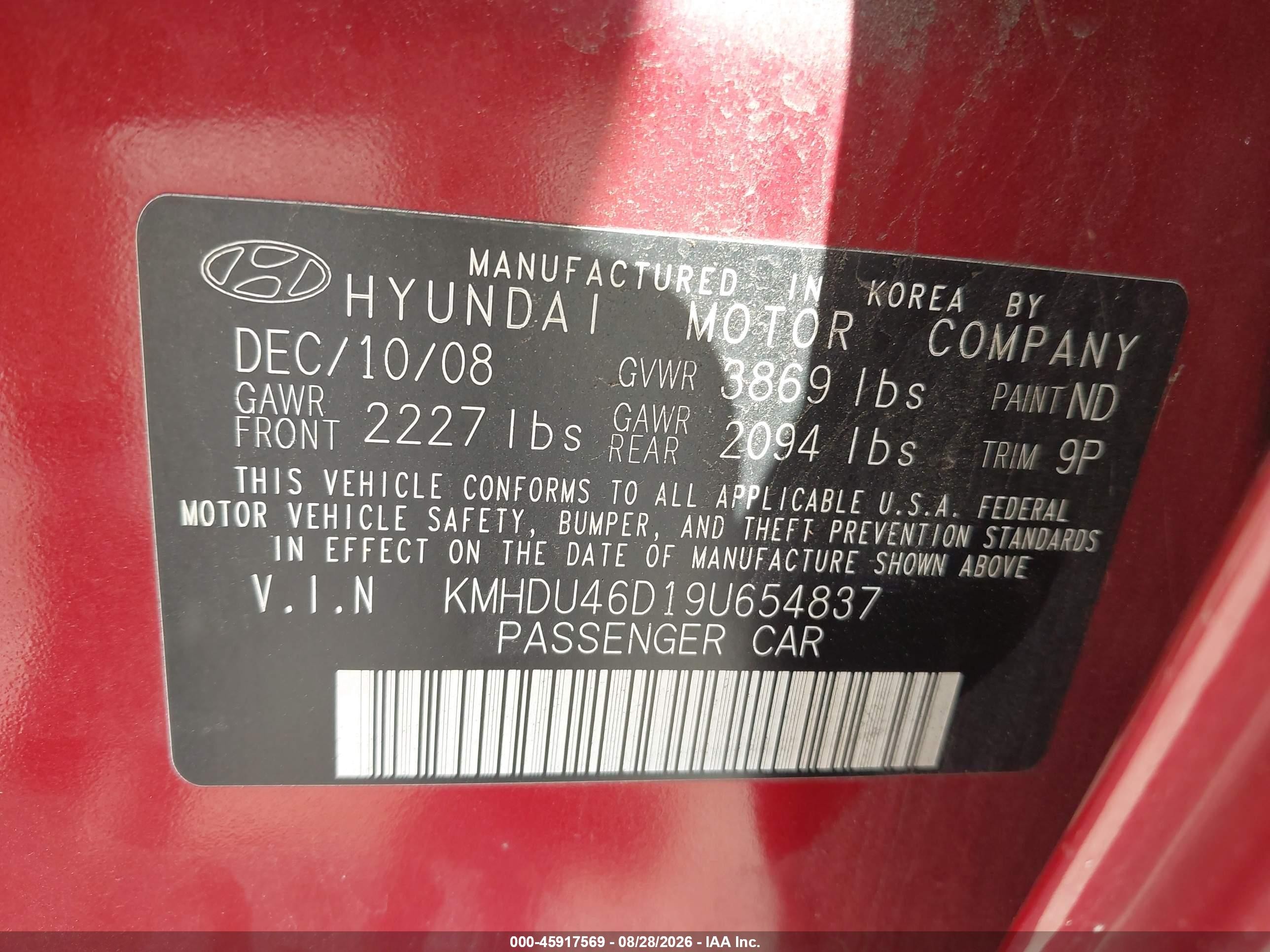 2009 Hyundai Elantra Se Red vin: KMHDU46D19U654837