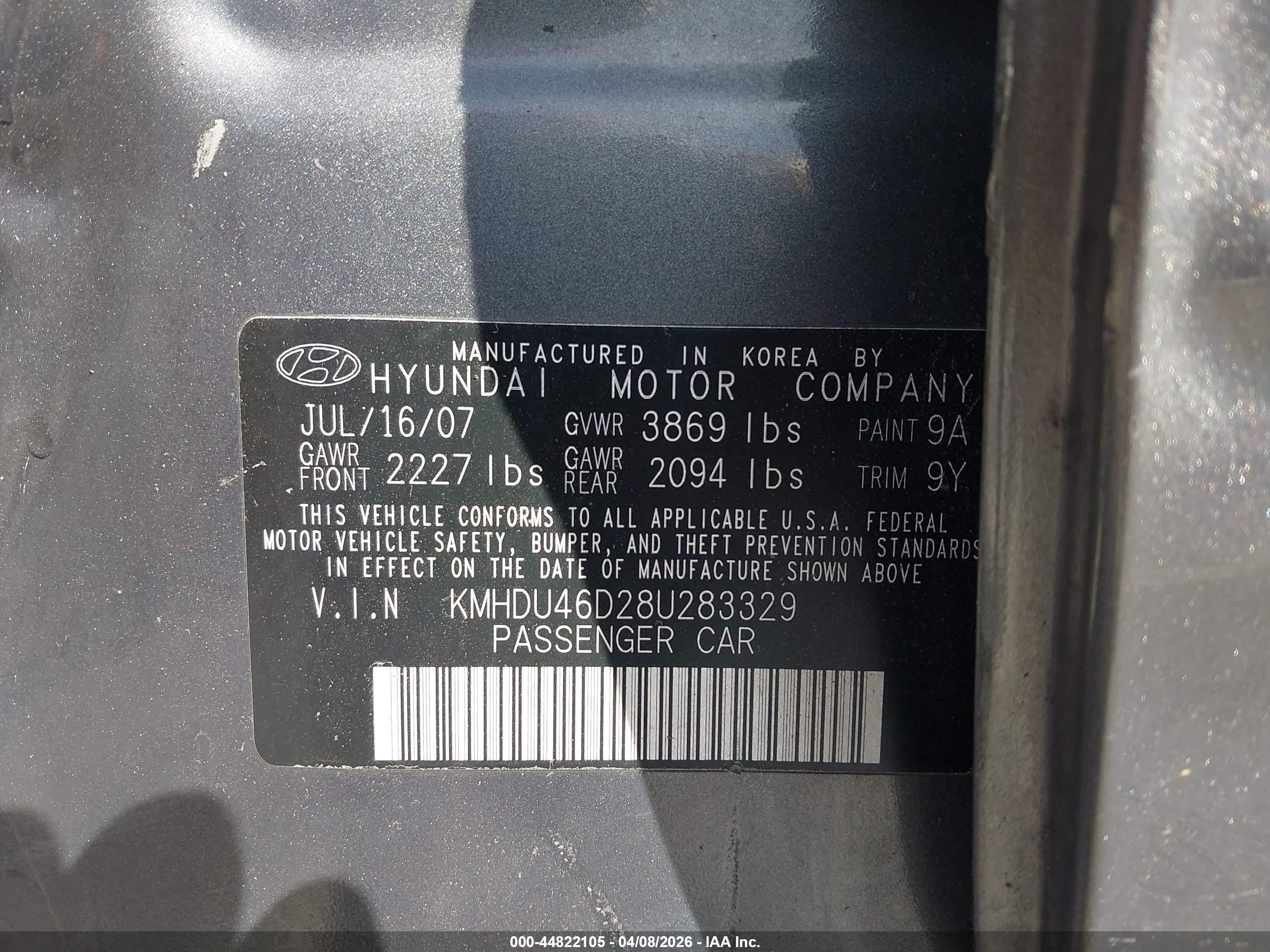 2008 Hyundai Elantra Gls/se Gray vin: KMHDU46D28U283329