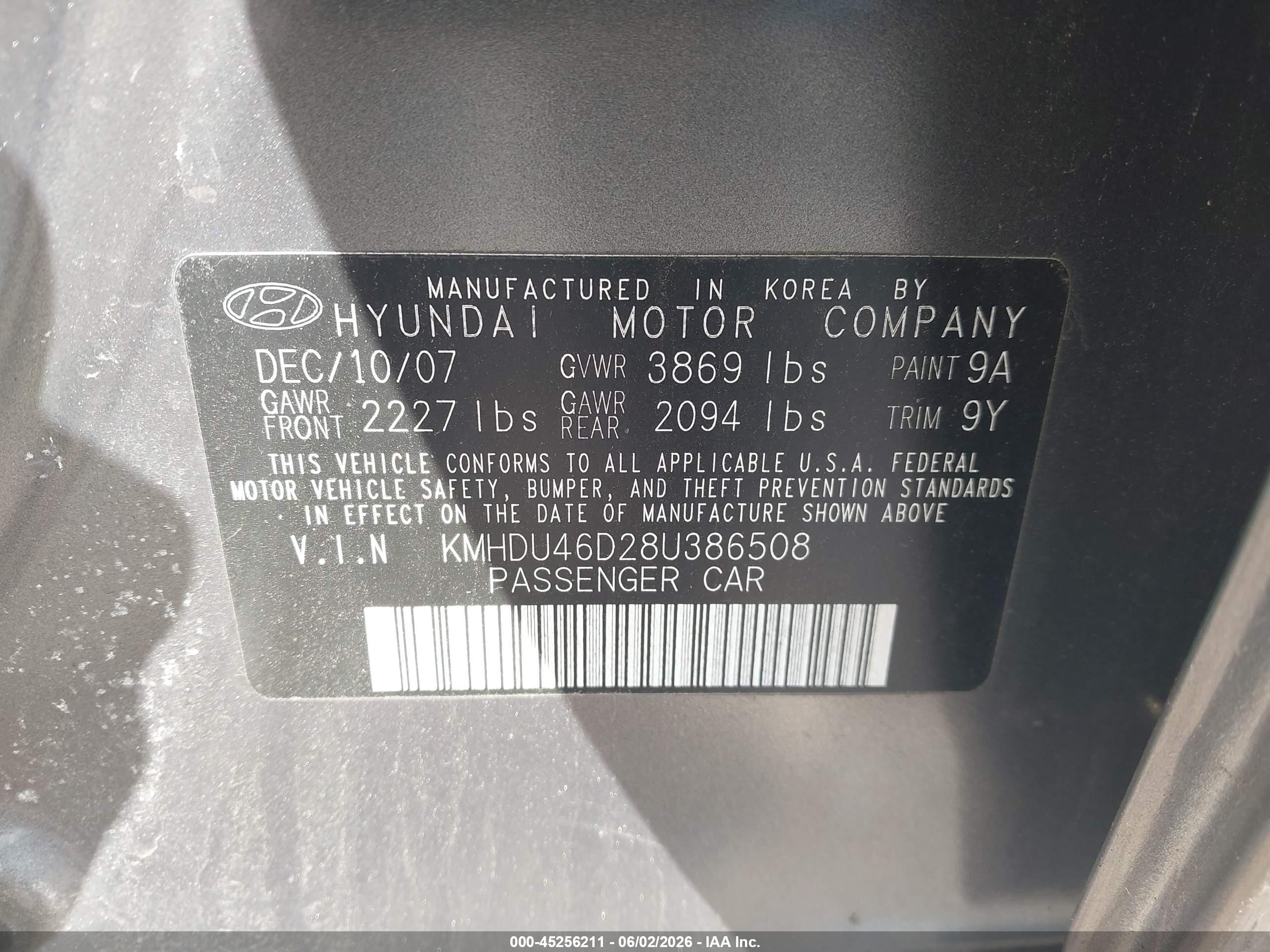 2008 Hyundai Elantra Gls/se Gray vin: KMHDU46D28U386508