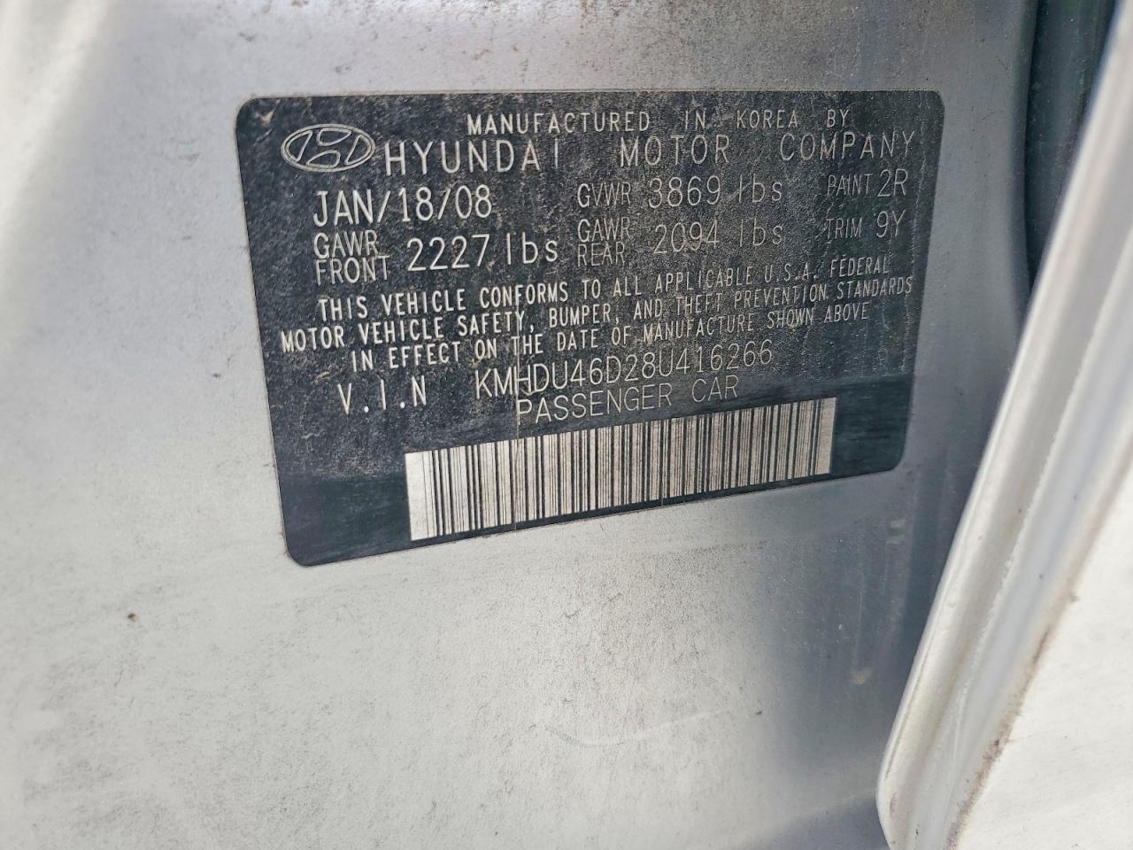2008 Hyundai Elantra Gls Silver vin: KMHDU46D28U416266