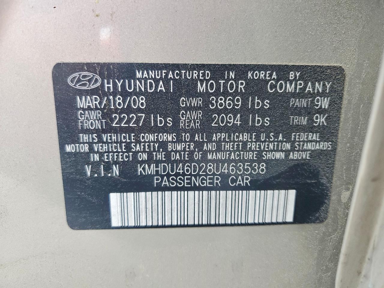 2008 Hyundai Elantra Gls Gray vin: KMHDU46D28U463538