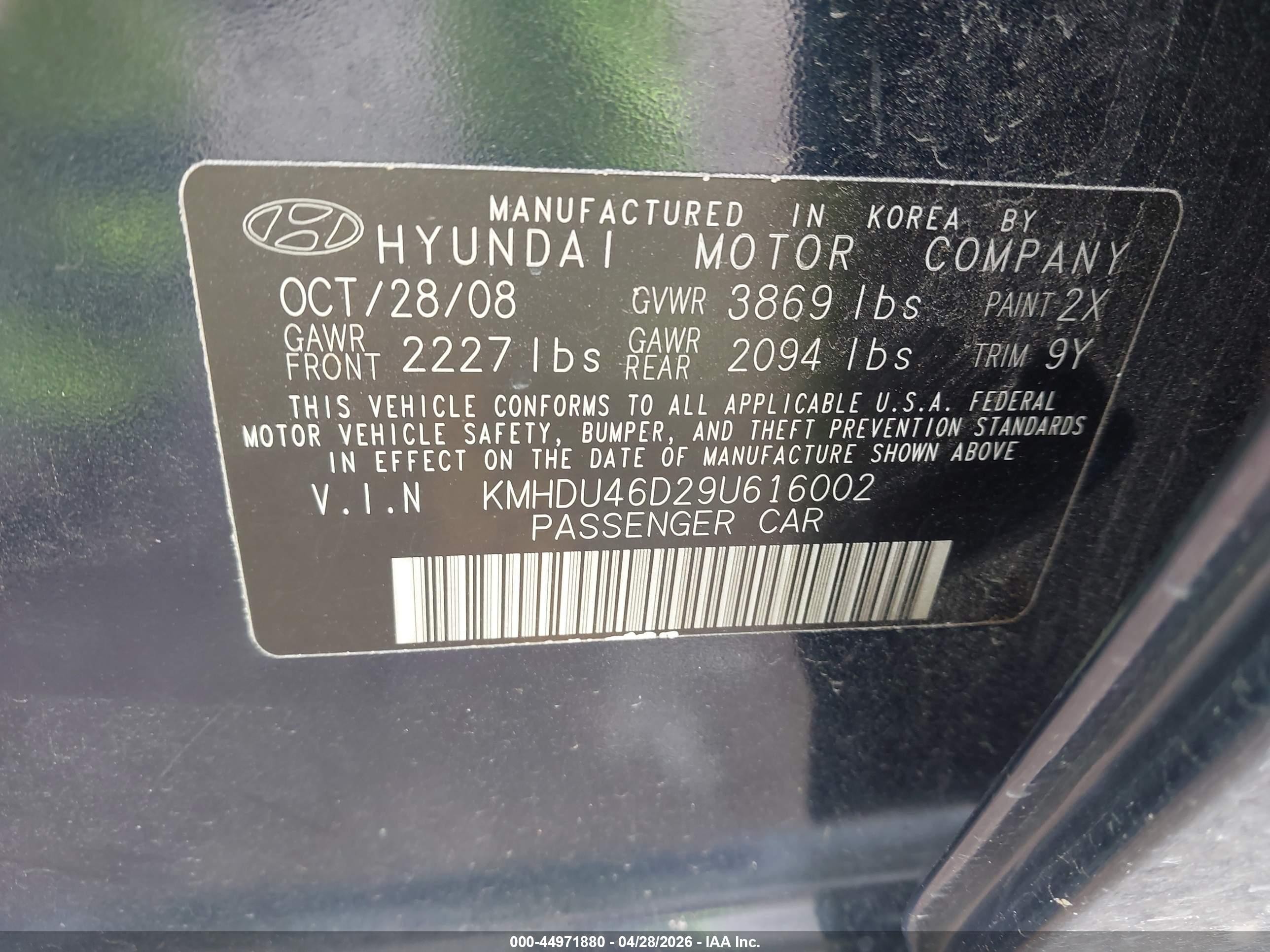 2009 Hyundai Elantra Gls Blue vin: KMHDU46D29U616002