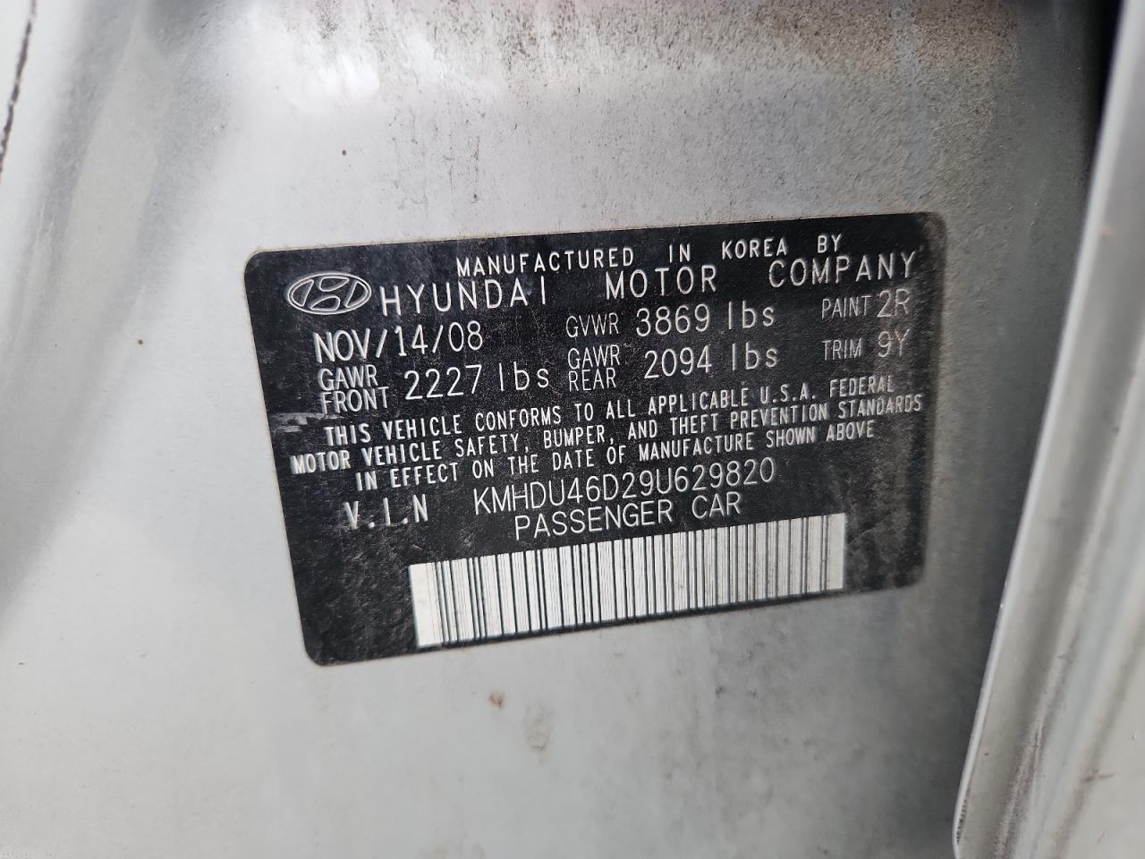 2009 Hyundai Elantra Se Пожар vin: KMHDU46D29U629820