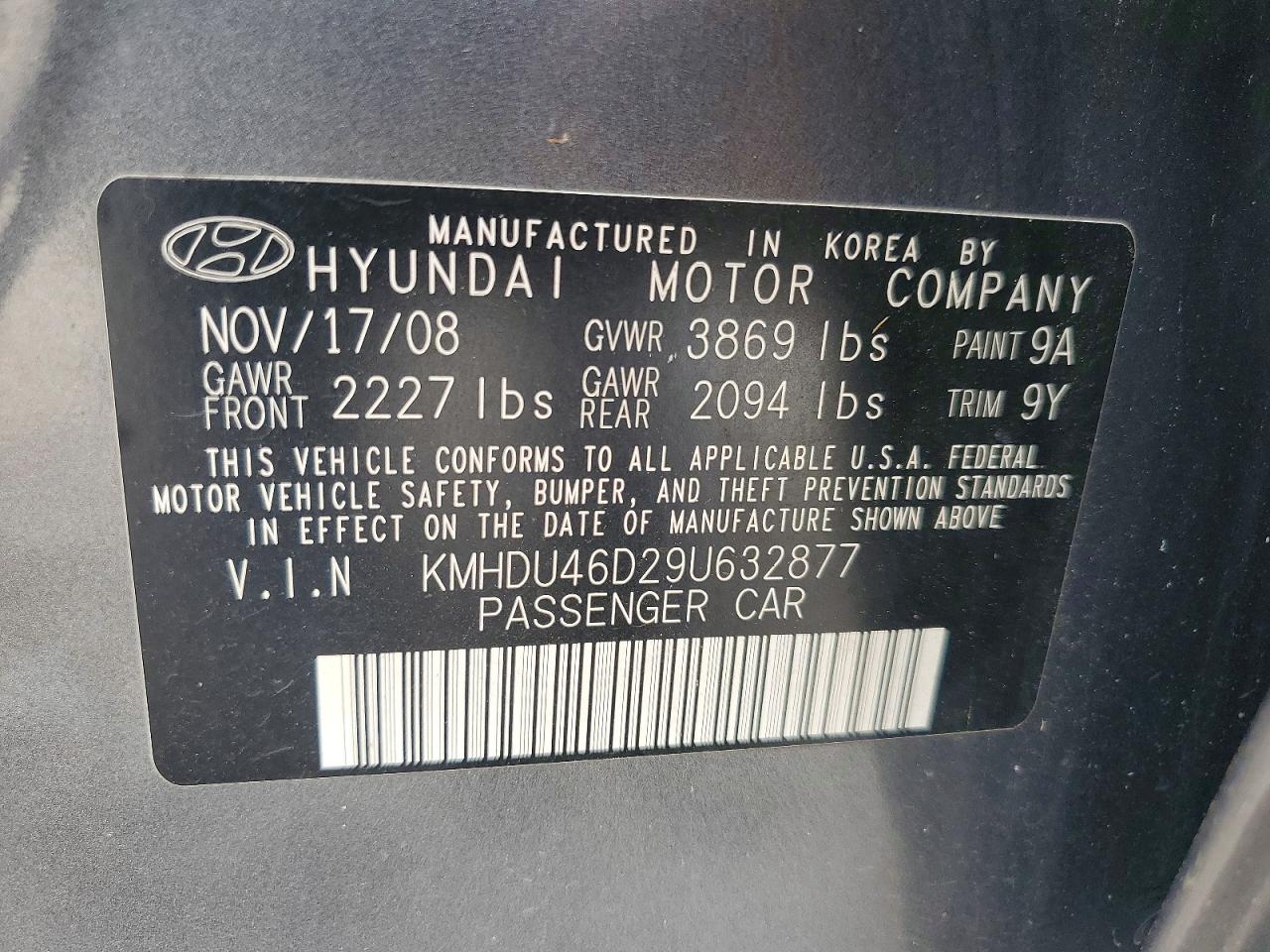 2009 Hyundai Elantra Gls Gray vin: KMHDU46D29U632877