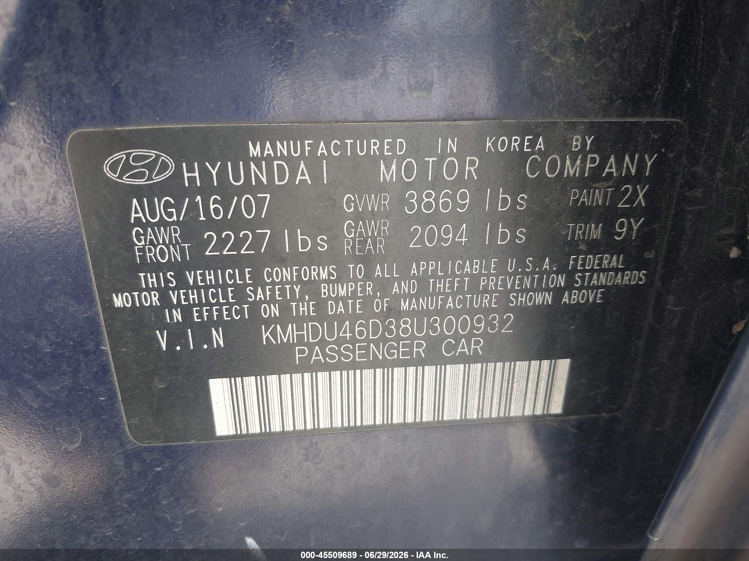 2008 Hyundai Elantra Gls/se Purple vin: KMHDU46D38U300932