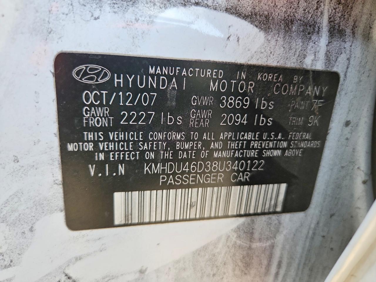 2008 Hyundai Elantra Gls White vin: KMHDU46D38U340122
