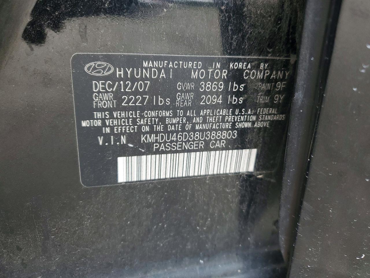 2008 Hyun Elantra Charcoal vin: KMHDU46D38U388803