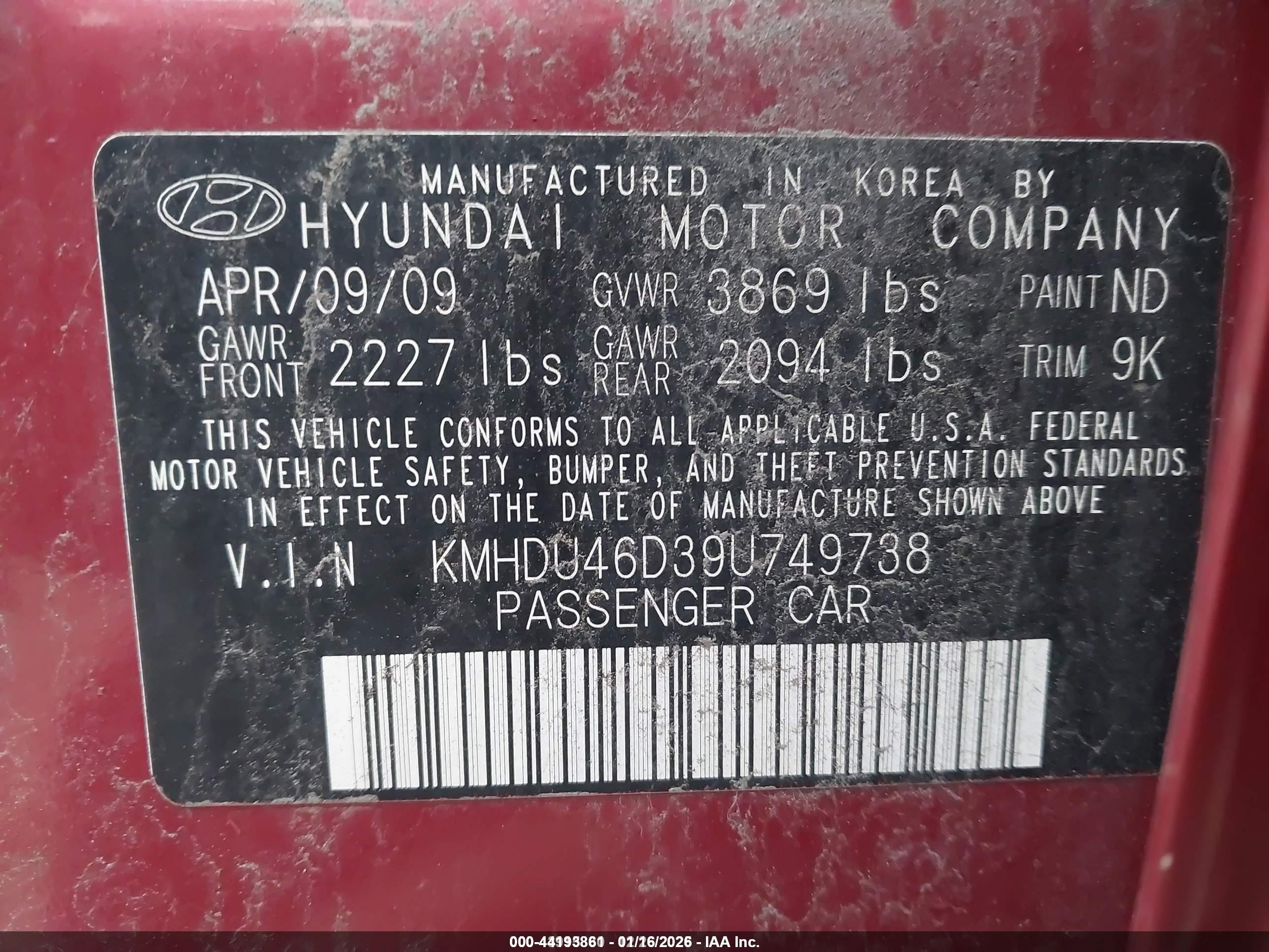 2009 Hyundai Elantra Gls Red vin: KMHDU46D39U749738