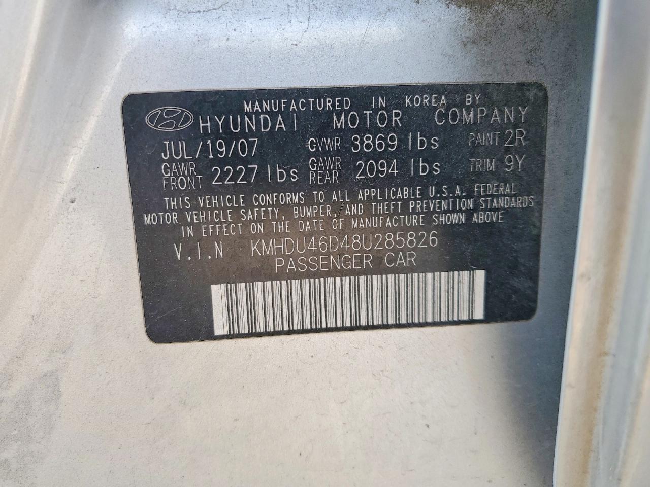 2008 Hyundai Elantra Gls Silver vin: KMHDU46D48U285826