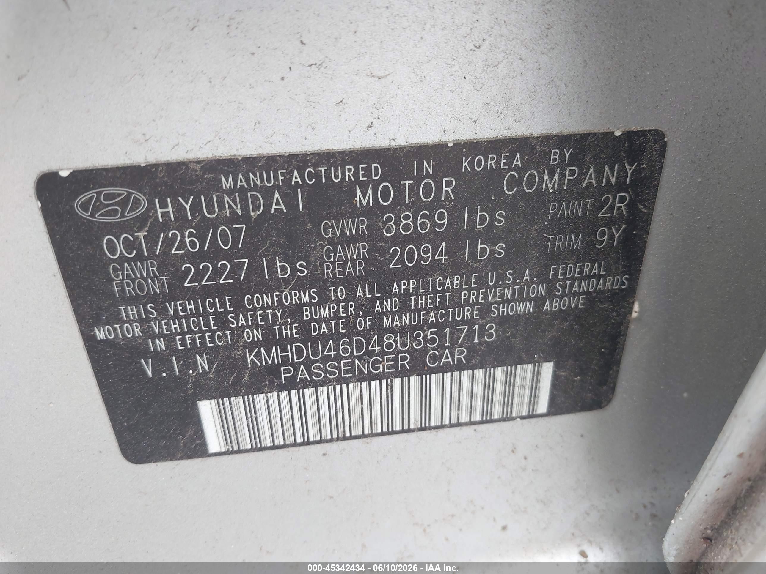 2008 Hyundai Elantra Gls/se Silver vin: KMHDU46D48U351713