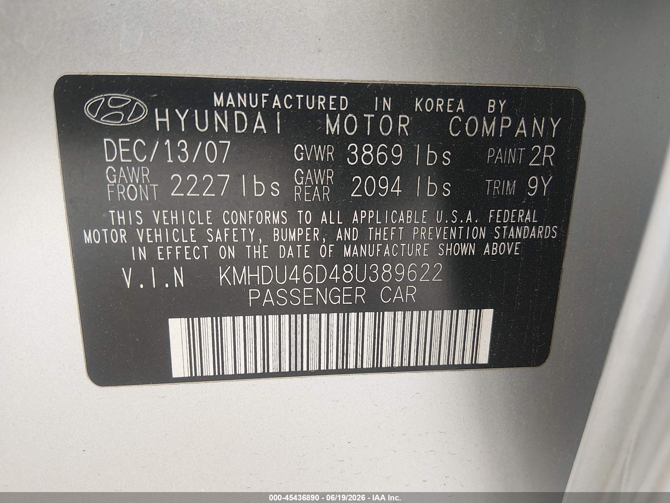 2008 Hyundai Elantra Gls/se Silver vin: KMHDU46D48U389622