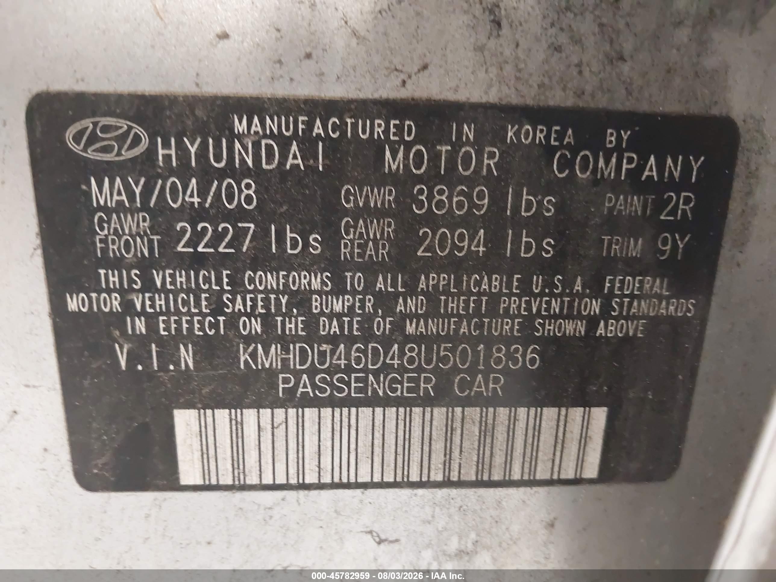 2008 Hyundai Elantra Gls/se Silver vin: KMHDU46D48U501836