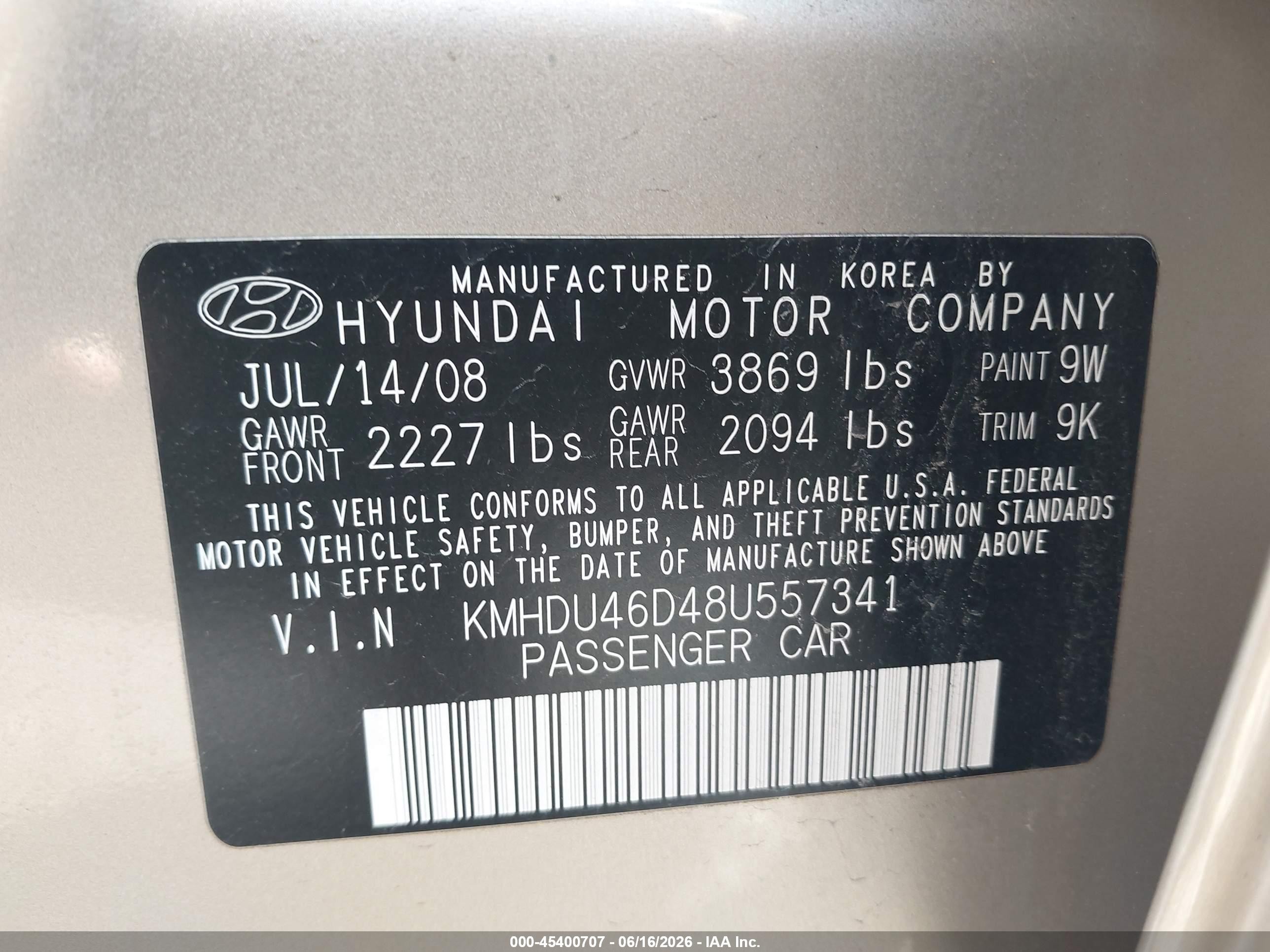 2008 Hyundai Elantra Gls/se Gold vin: KMHDU46D48U557341
