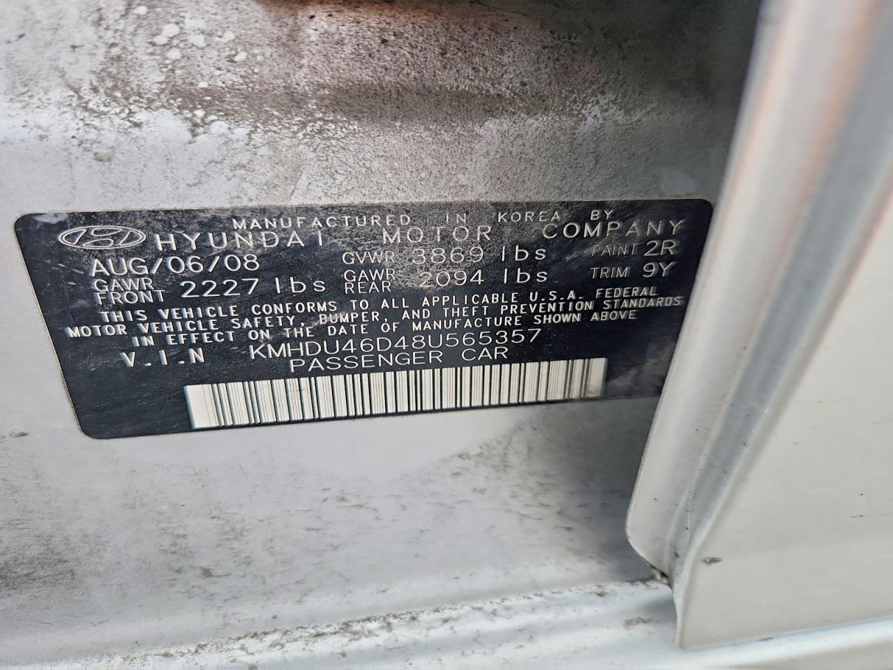 2008 Hyundai Elantra Gls Silver vin: KMHDU46D48U565357