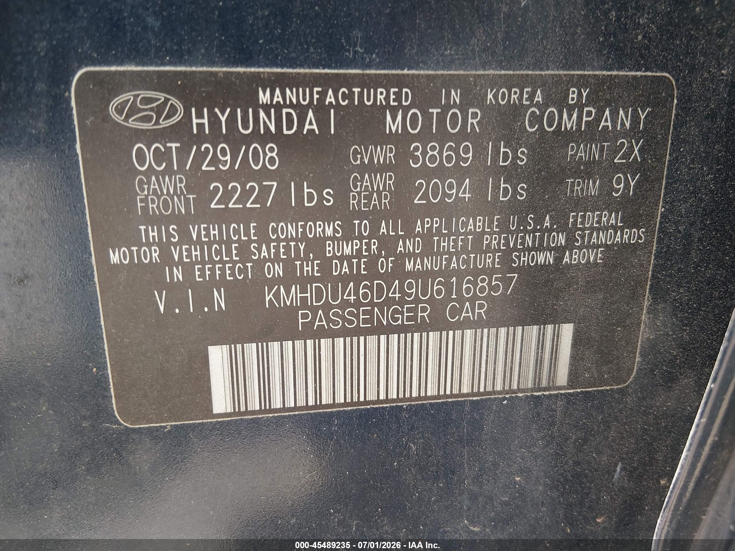 2009 Hyundai Elantra Gls Синий vin: KMHDU46D49U616857