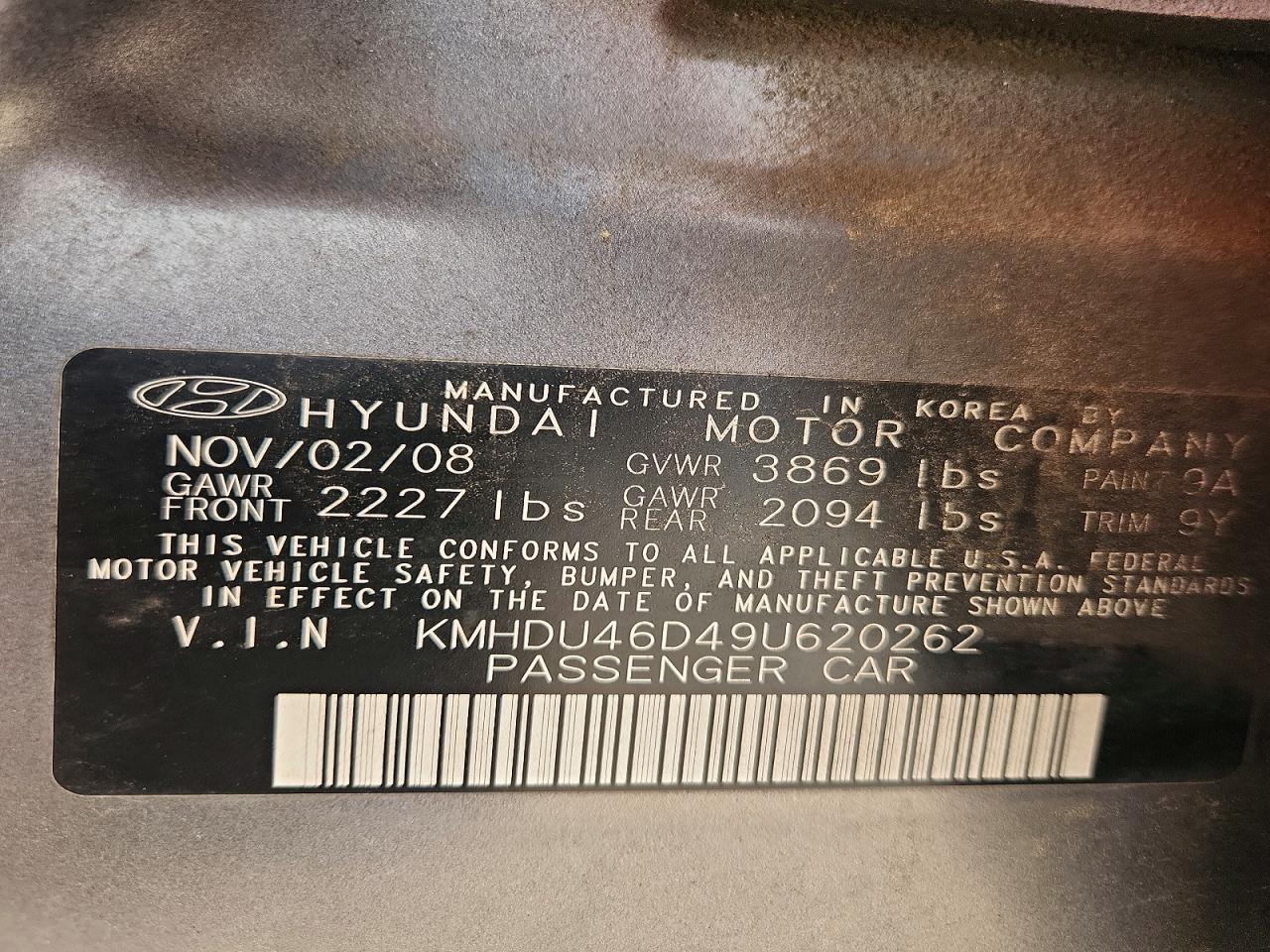 2009 Hyundai Elantra Gls Gray vin: KMHDU46D49U620262